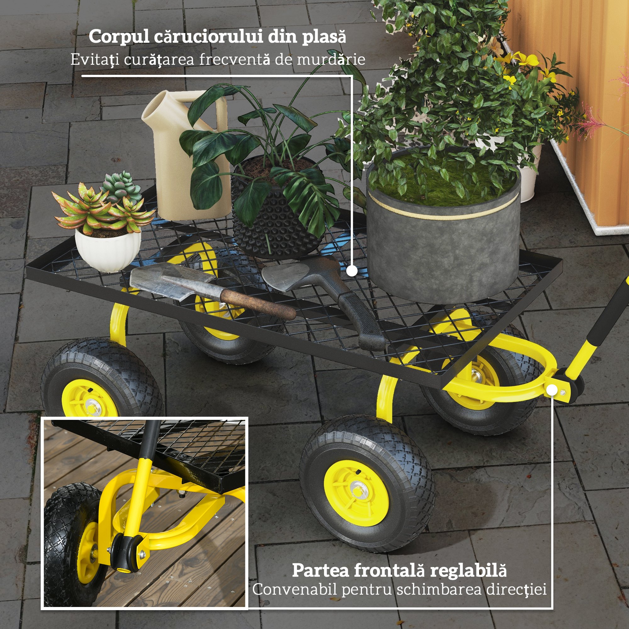  Roaba de Gradina cu Maner si 4 Roti Mari, Capacitate 150 kg, 94x48,5x100 cm, Verde [5]