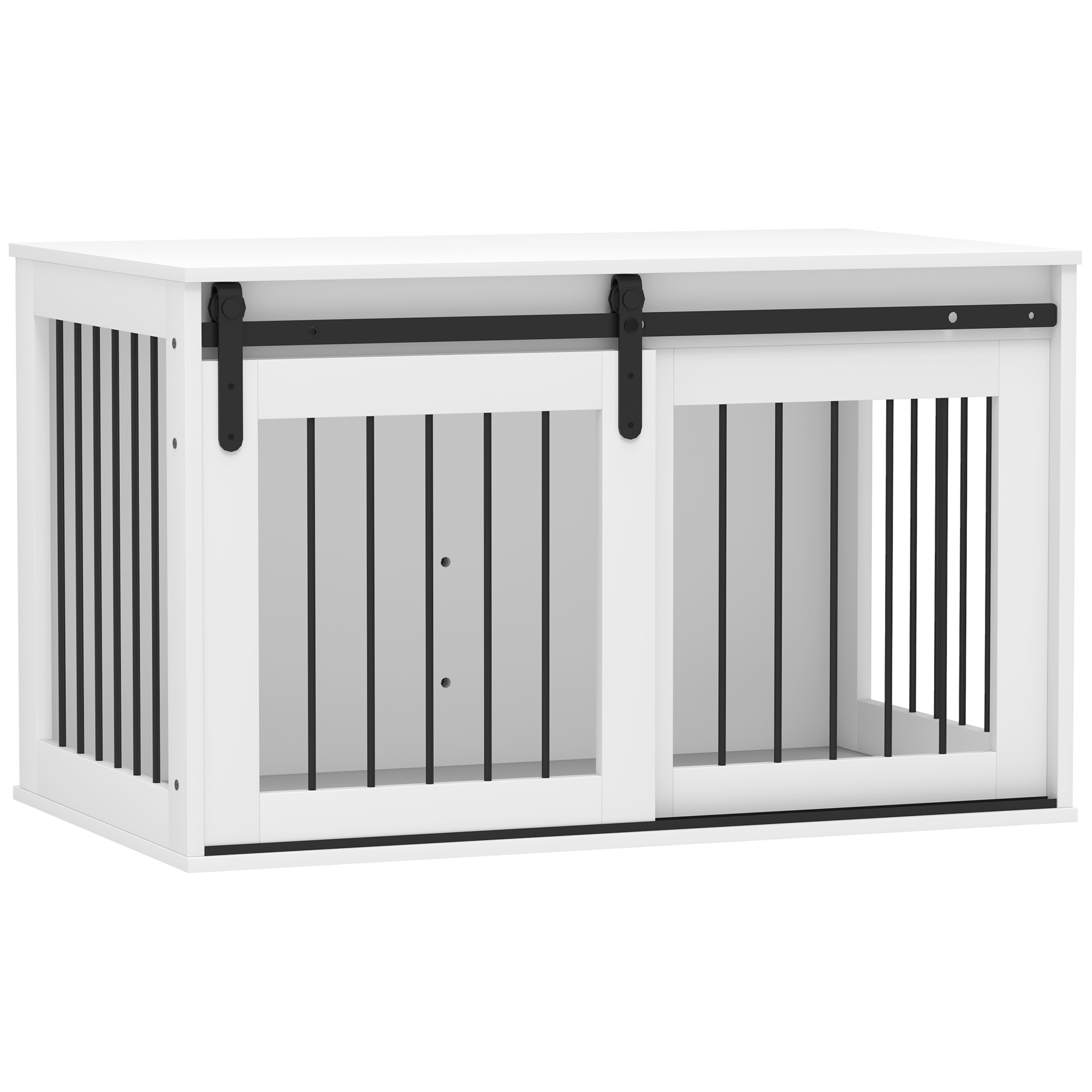 PawHut hondenkooi, stevige schuifdeur, optimale ventilatie, spaanplaat en staal, 98 x 58 x 61 cm, eenvoudig te reinigen, wit | Aosom.nl