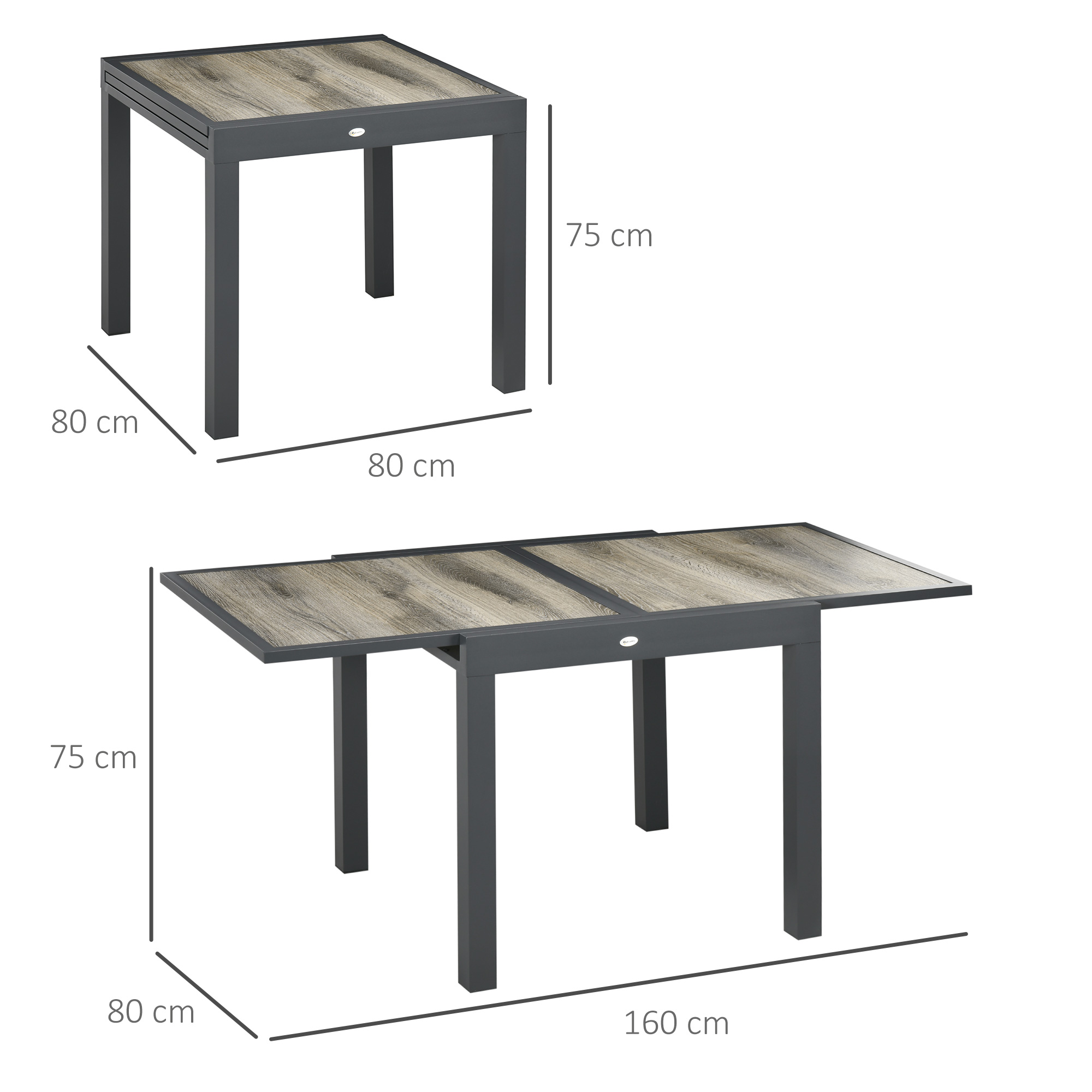  Masa de Gradina Extensibila pentru 6 Persoane din Plastic si Aluminiu, 80/160x80x75 cm, Bej [2]