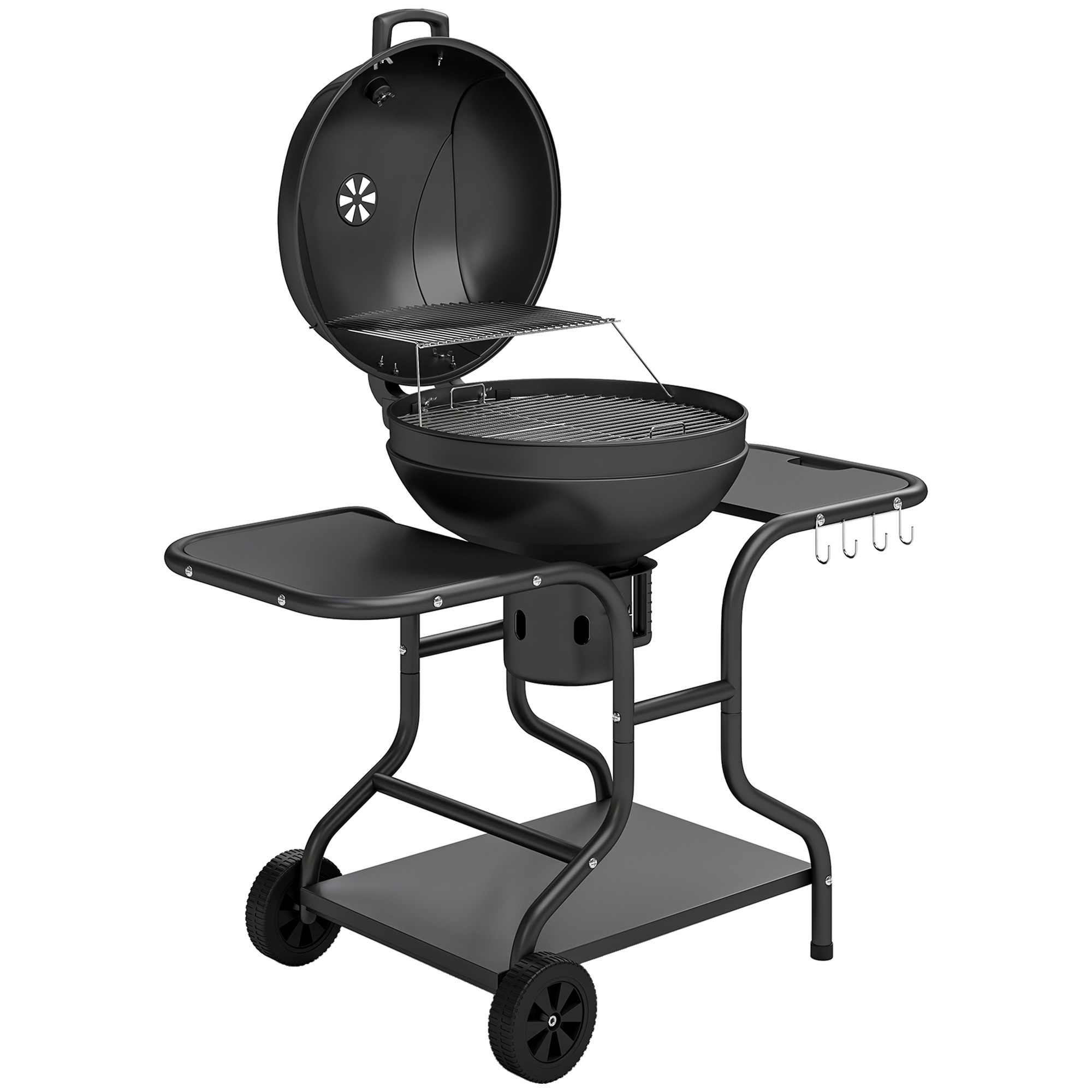 Outsunny Grill węglowy BBQ z bocznymi stolikami, termometrem w pokrywie, kółkami 129 x 63,5 x 106,5 cm | Aosom PL