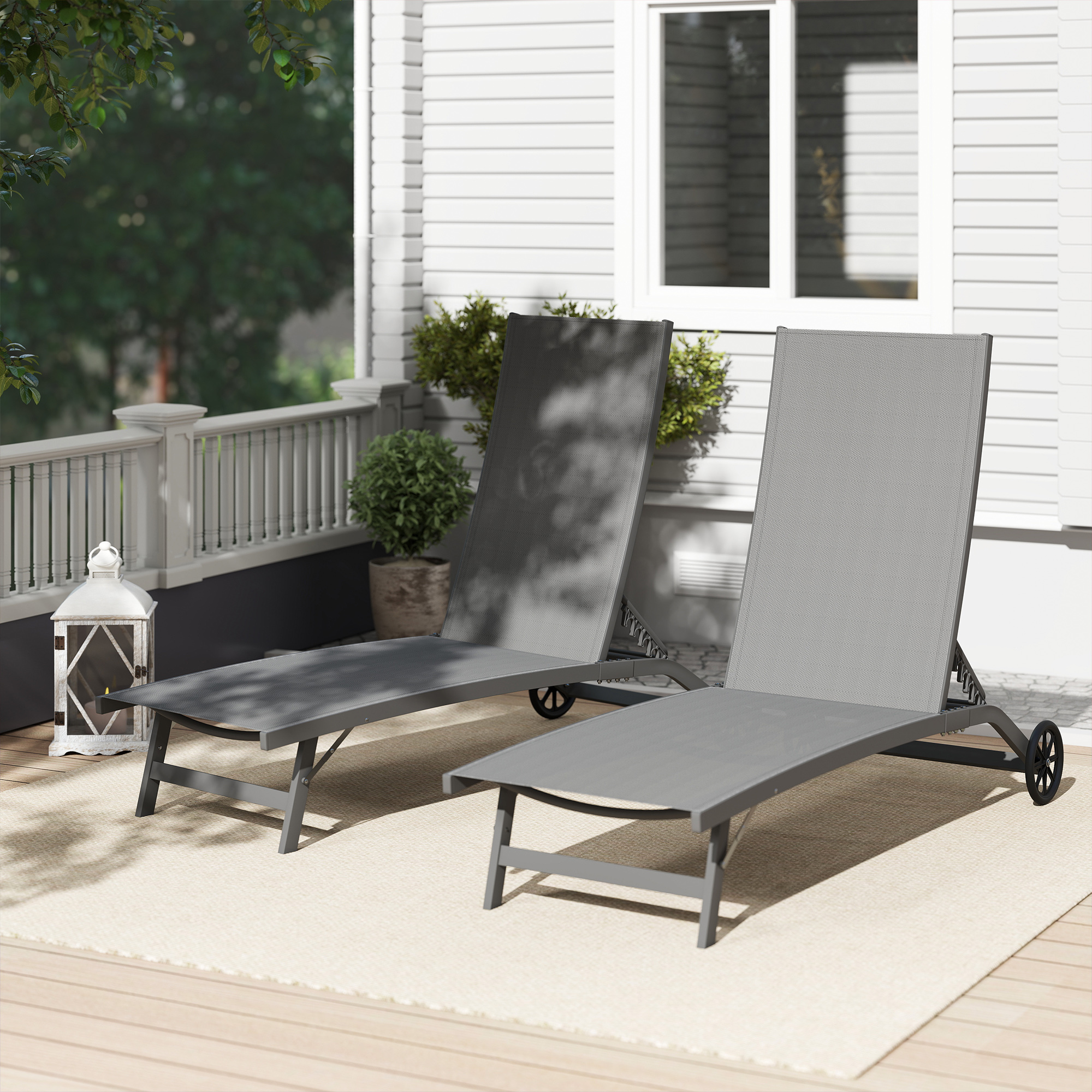  Set de 2 sezlonguri Rabatabile pe 5 Niveluri, sezlonguri din Aluminiu si tesatura Respirabila, 66x165x102 cm, Albastru [6]