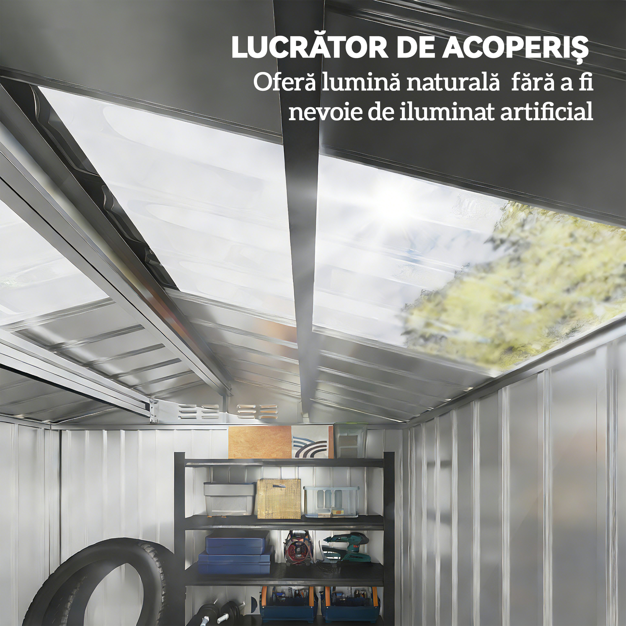 Casuta din Metal 2,77 m²  213 x 130 x 185 cm cu Fundatie, Usi Glisante Gri inchis [3]