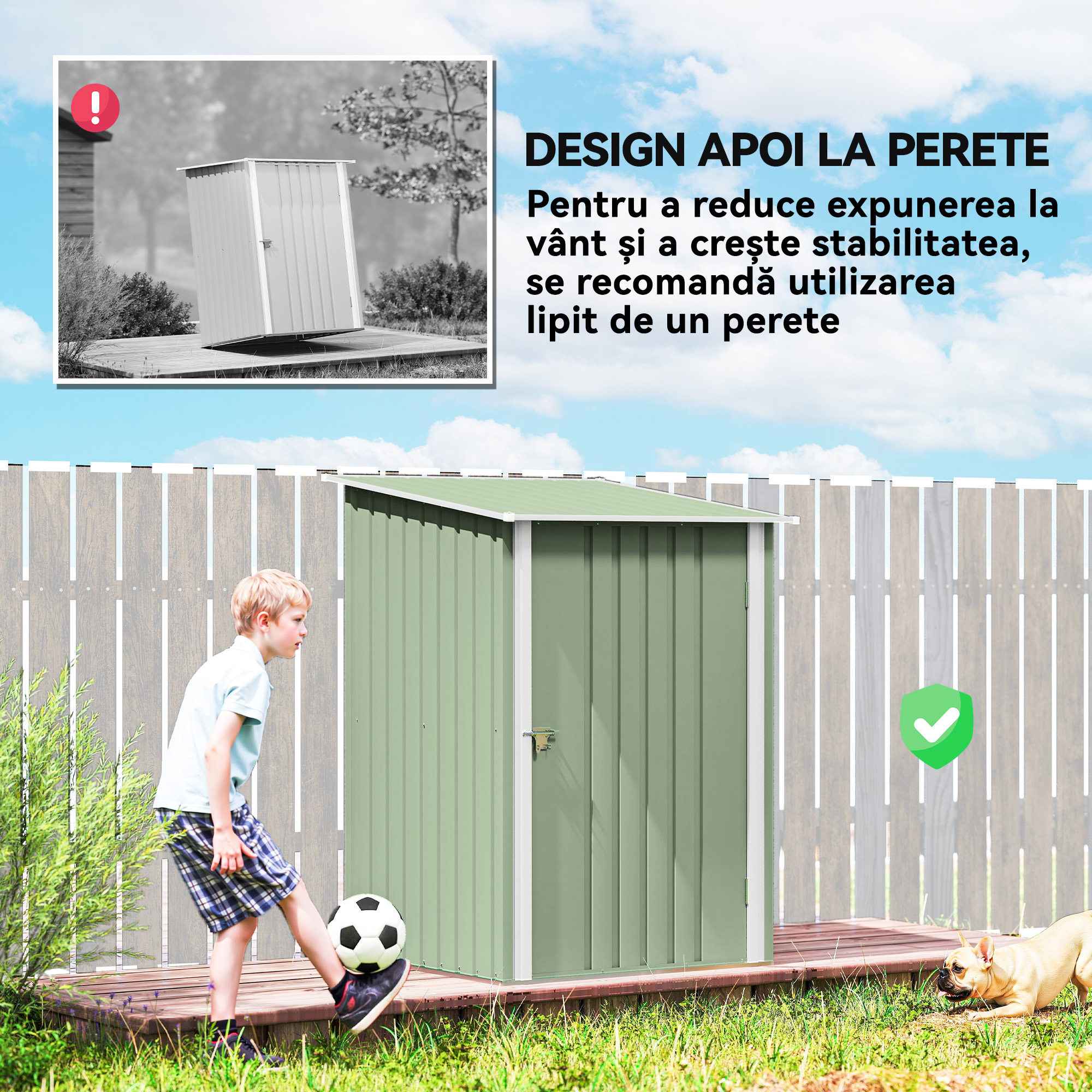  Magazie de Gradina 0,92m² din Otel Galvanizat, Depozit pentru Unelte cu Usa Blocabila, Acoperis inclinat, 100x104x160 cm, Verde Deschis [5]