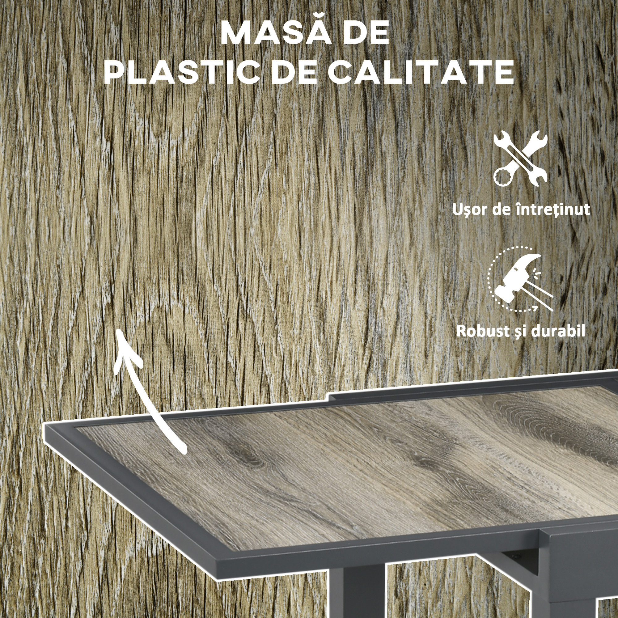  Masa de Gradina Extensibila pentru 6 Persoane din Plastic si Aluminiu, 80/160x80x75 cm, Bej [5]
