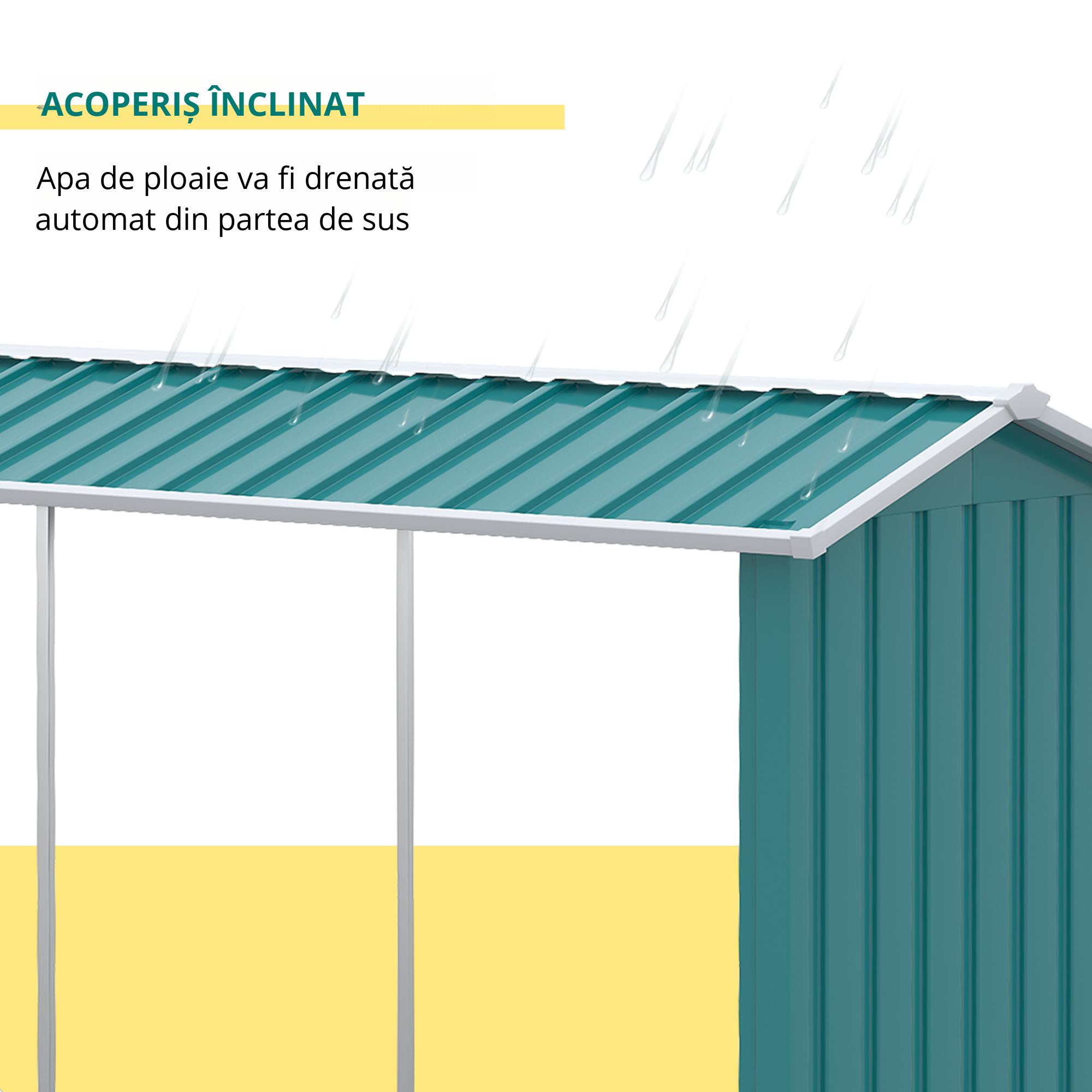  Magazie de Depozitare a Bustenilor, Casa pentru Lemne de Foc din Otel Galvanizat cu Podea inaltata, 240x86x160 cm, Verde [5]