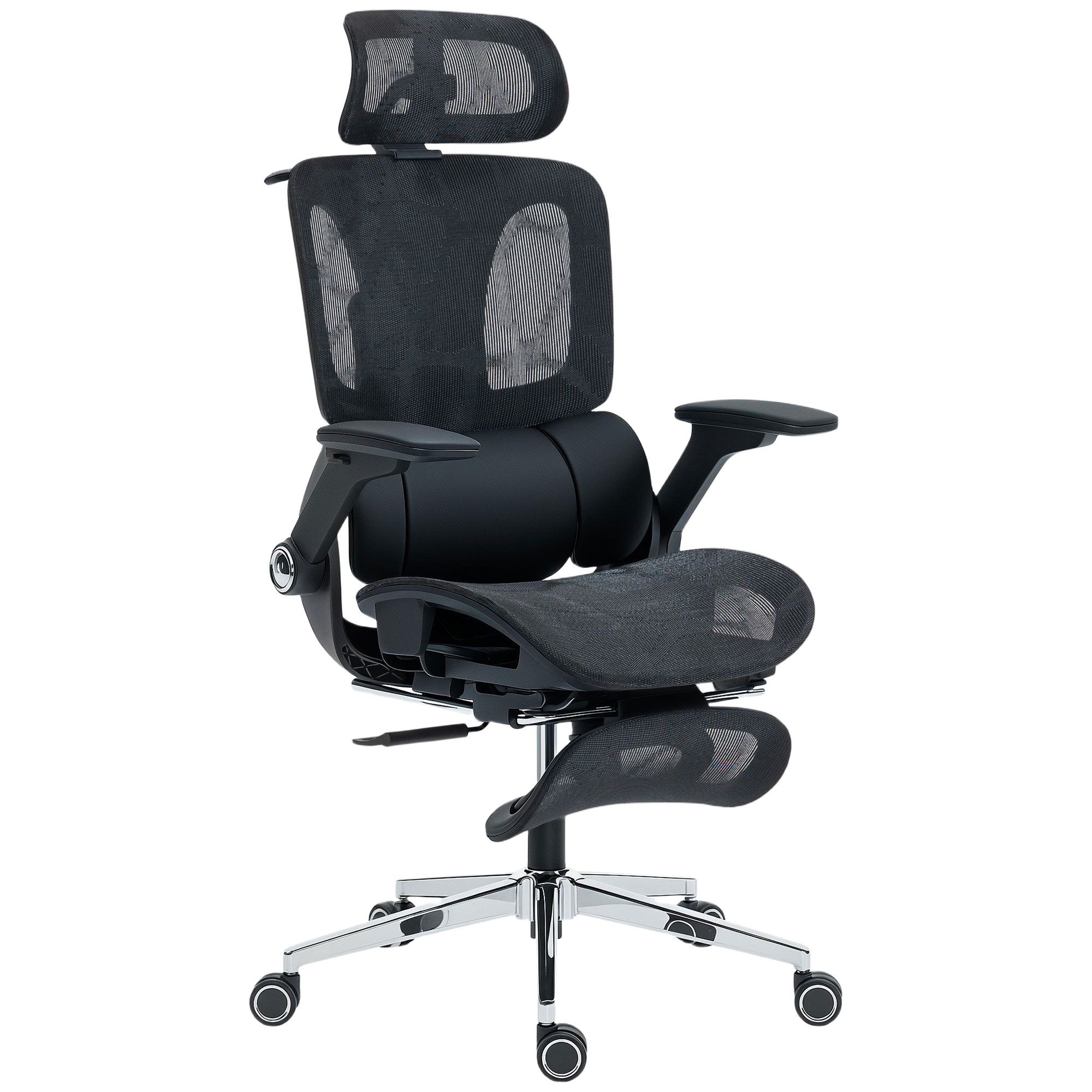 HOMCOM Silla de Escritorio de Malla con Reposapiés Respaldo Reclinable Soporte Lumbar Reposabrazos y Reposacabezas Ajustable