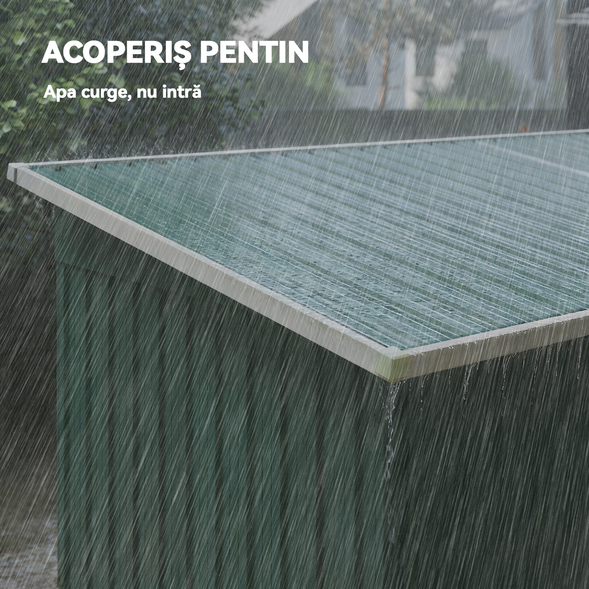  Depozit de Gradina 3.18m² din Otel Galvanizat cu Fante de Aerisire, Spatiu de Depozitare cu Usi Glisante Blocabile, Acoperis inclinat, Manusi, 272x134x182 cm, Verde inchis [6]