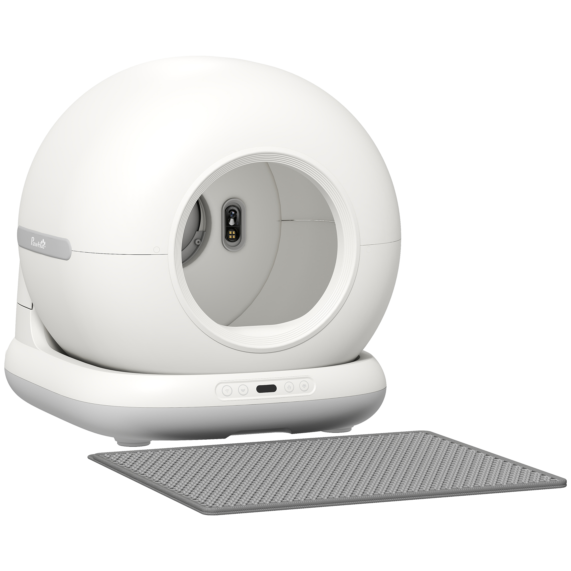 PawHut Arenero Autolimpiante con Cámara HD, Contenedor de 7L y Sensores, en PP y ABS, 58.1x47.5x53 cm, Blanco y Gris