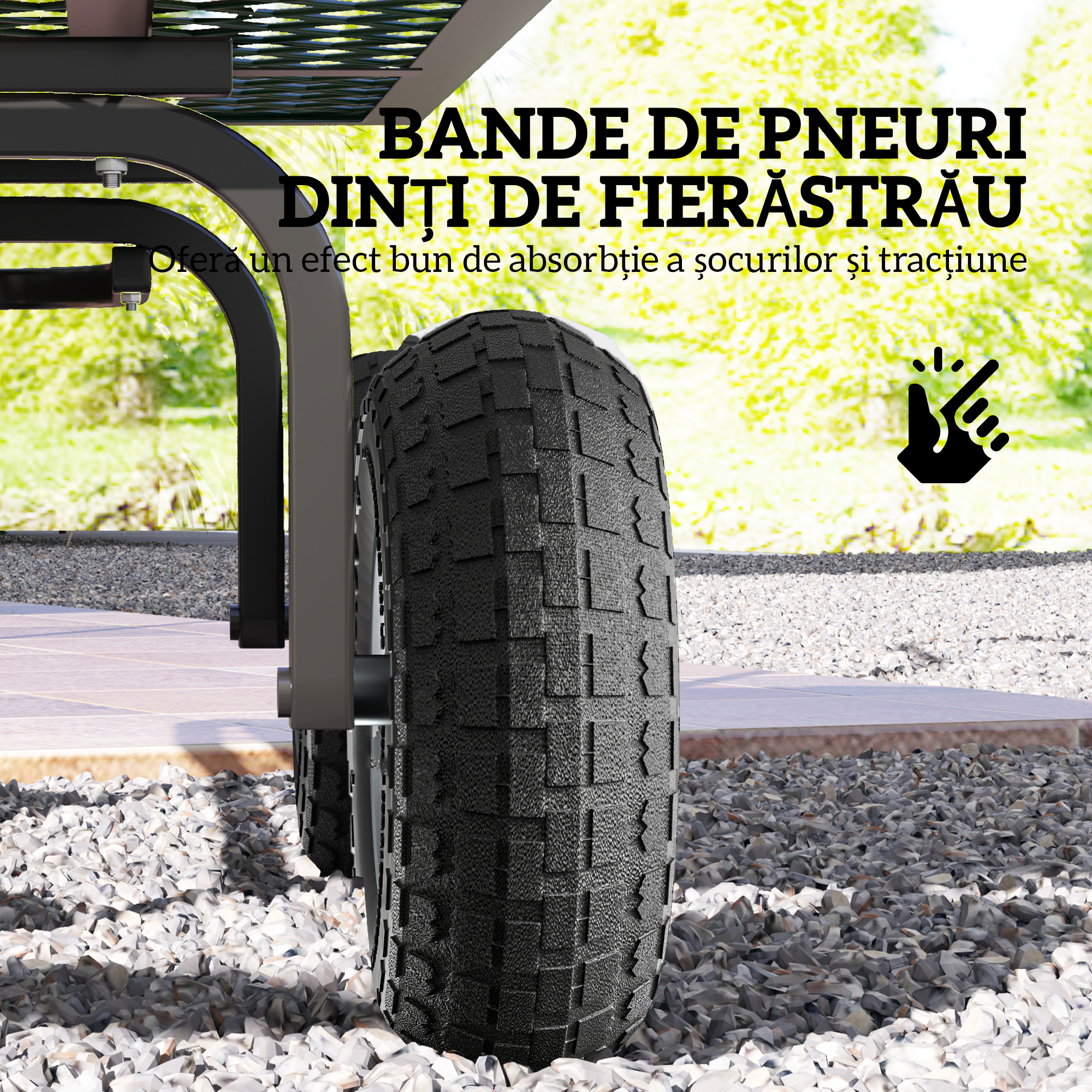  Set 2 Roti pentru Carucior Capacitate 80 kg cu Profil Scanat, Roti din Cauciuc si Otel, Ø25.5x7.5 cm, Negru [3]