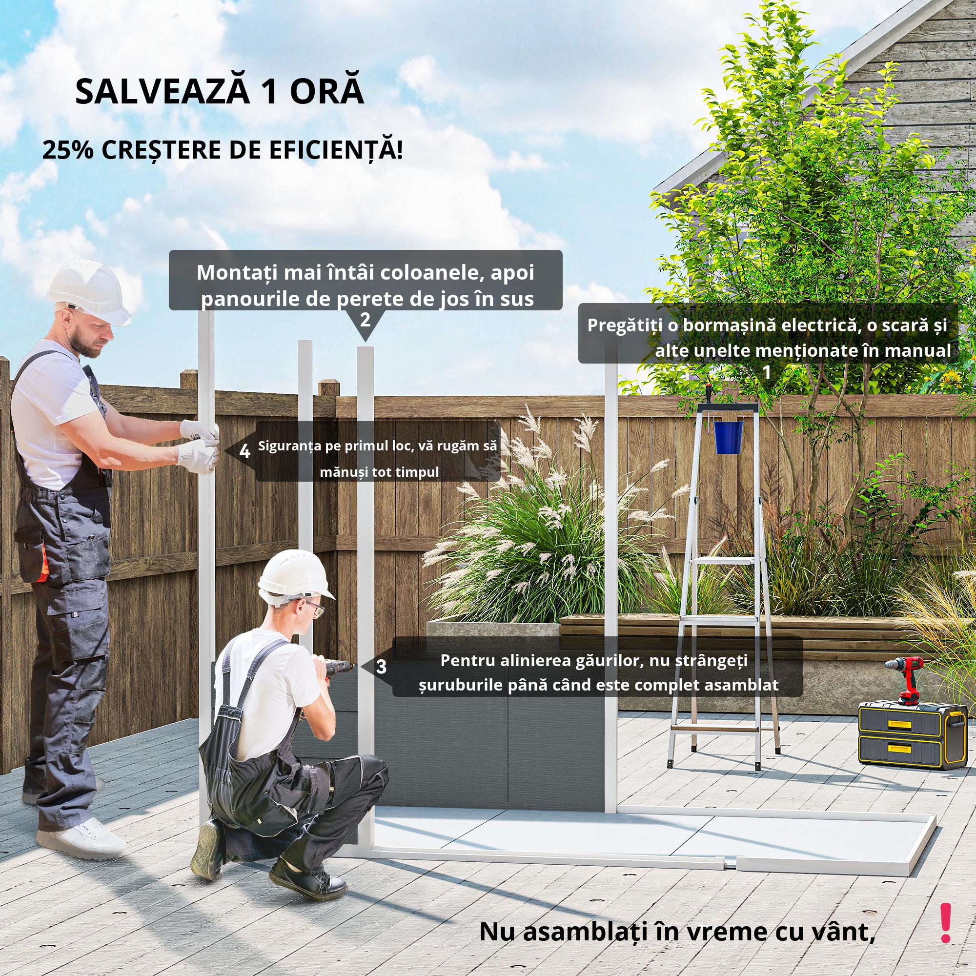  Casuta de Gradina din Rasina cu Podea, 2 Usi Blocabile, Fereastra, 2,4 x 1,3 m, Gri [8]