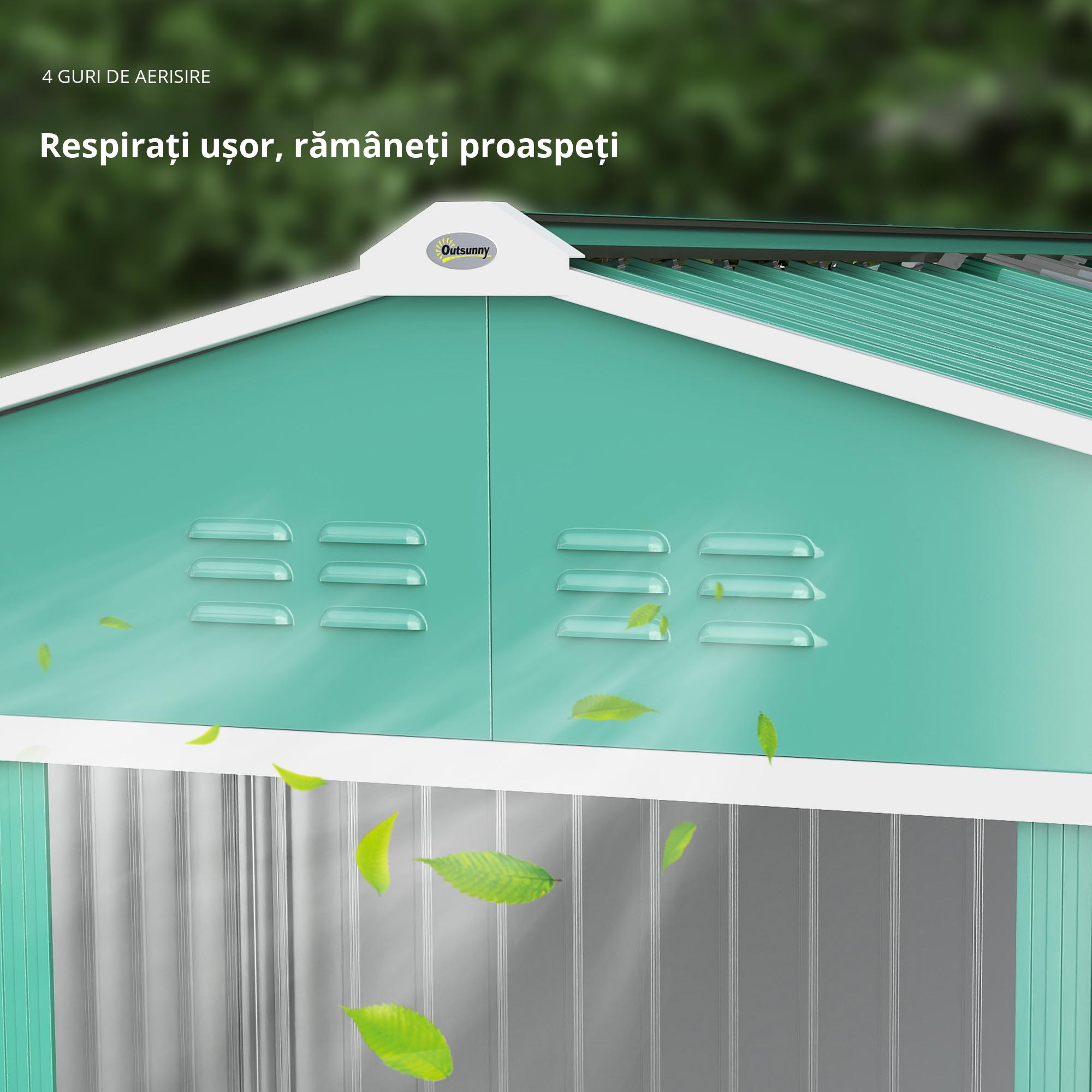  sopron pentru Unelte cu Acoperis inclinat si Usi Glisante Duble, 277x195x192 cm, Verde inchis [3]