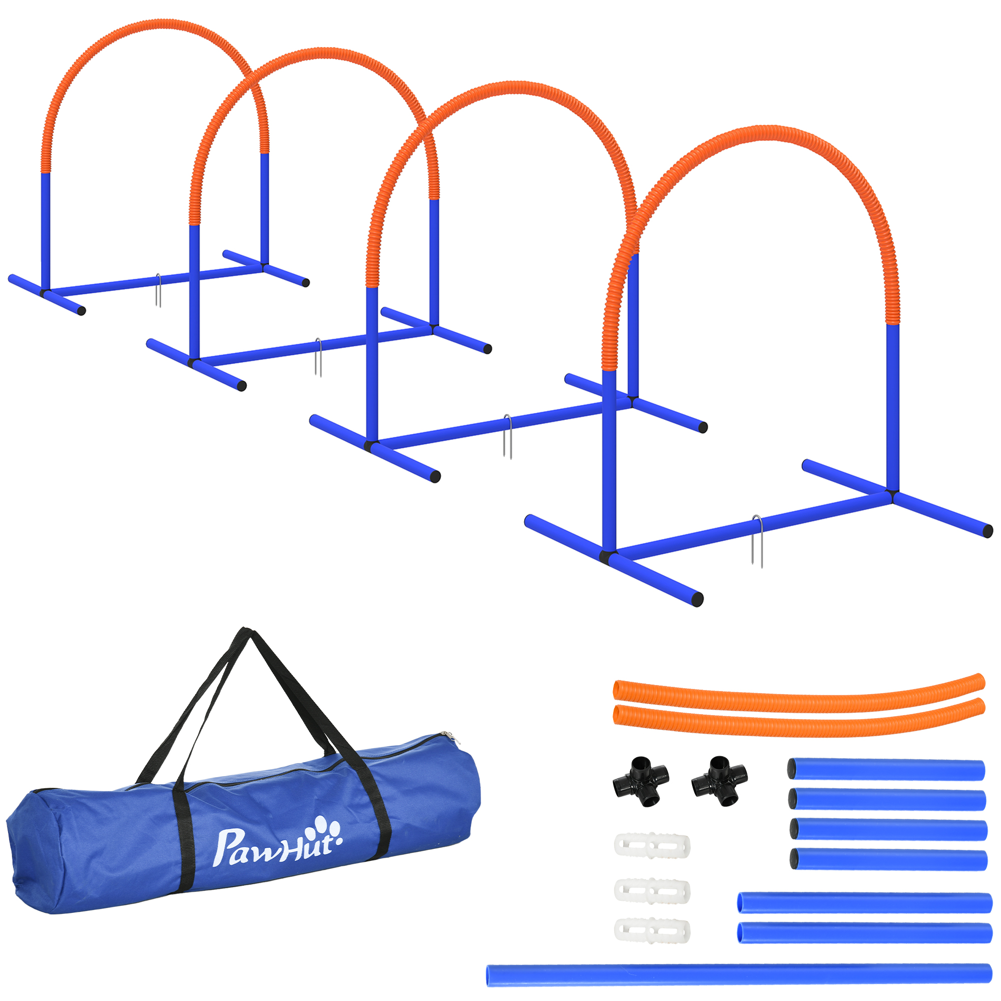PawHut Hunde Agility Trainingsset 4-teilig mit Tragetasche Blau Orange 88 x 64 x 95 cm für effektives Hundetraining und Spielspaß Aosom.de