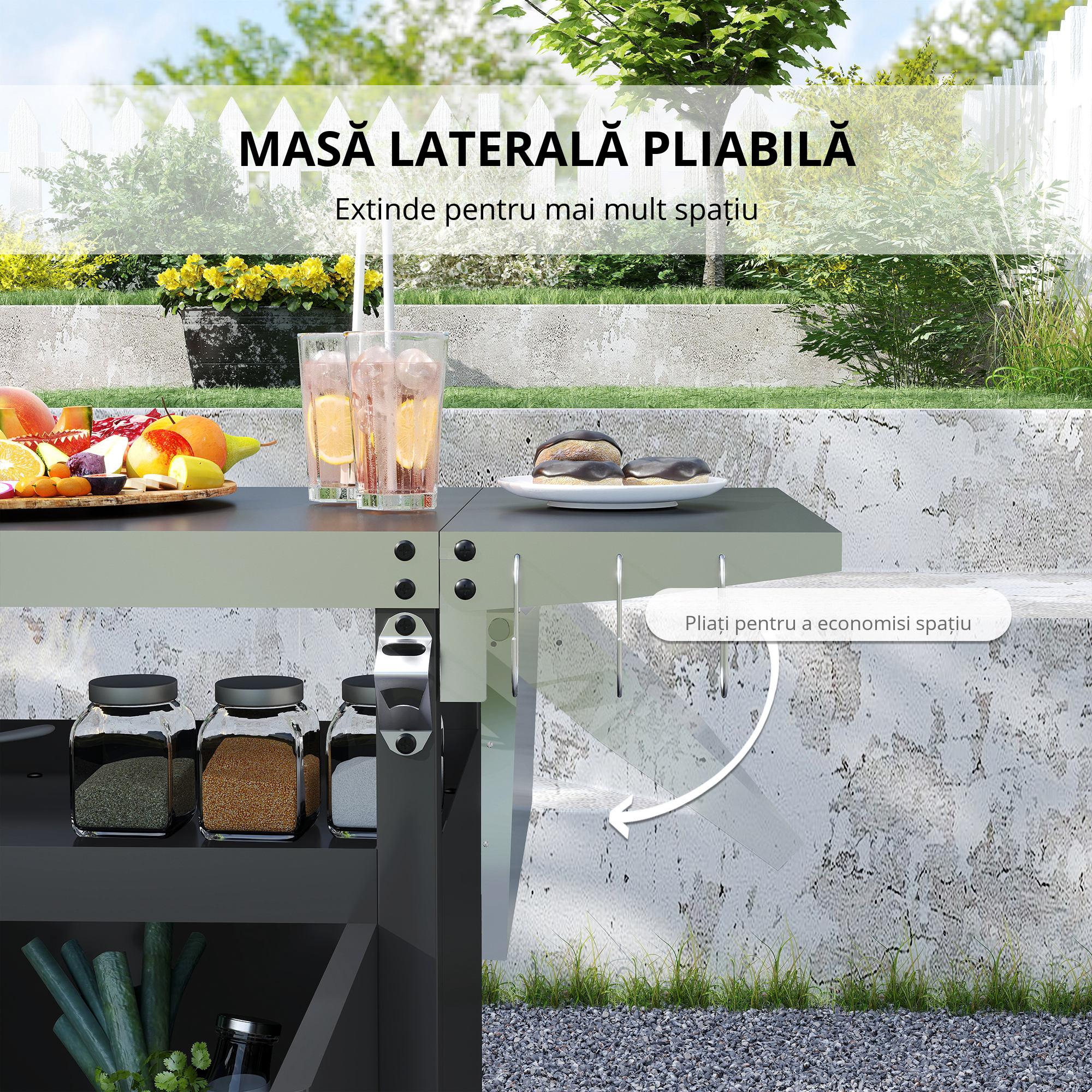  Carucior pentru Barbecue cu Dulap, Raft Deschis si Masa Laterala, din Otel Inoxidabil, 116x50x93 cm, Negru [5]