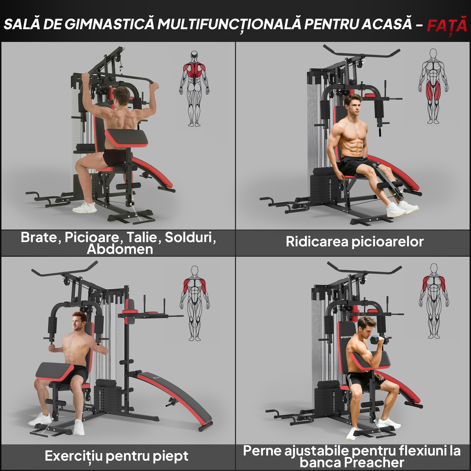 SPORTNOW Stație Fitness Multifuncțională din Oțel și PU, Neagră