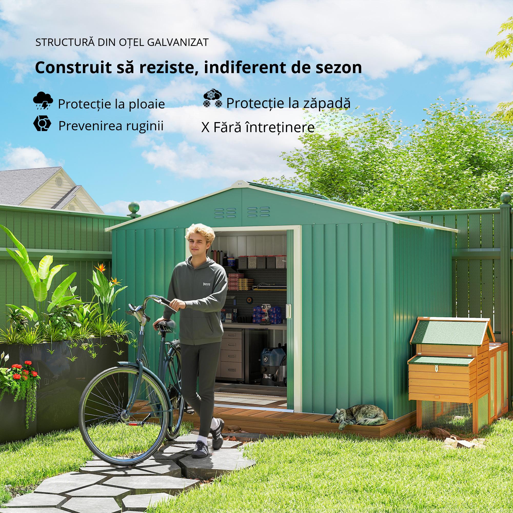  sopron pentru Unelte cu Acoperis inclinat si Usi Glisante Duble, 277x195x192 cm, Verde inchis [7]