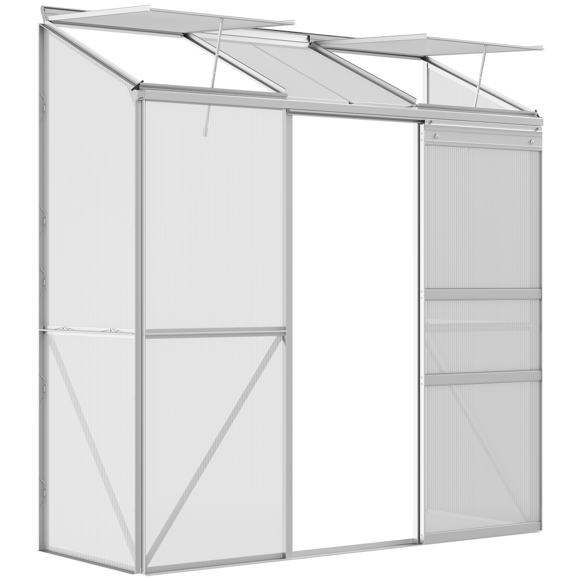 Outsunny Szklarnia przylegająca, Drzwi przesuwne, Otwierane okna dachowe, Poliwęglan+Aluminium, Kolor: Srebrny, 192 x 68 x 196 cm