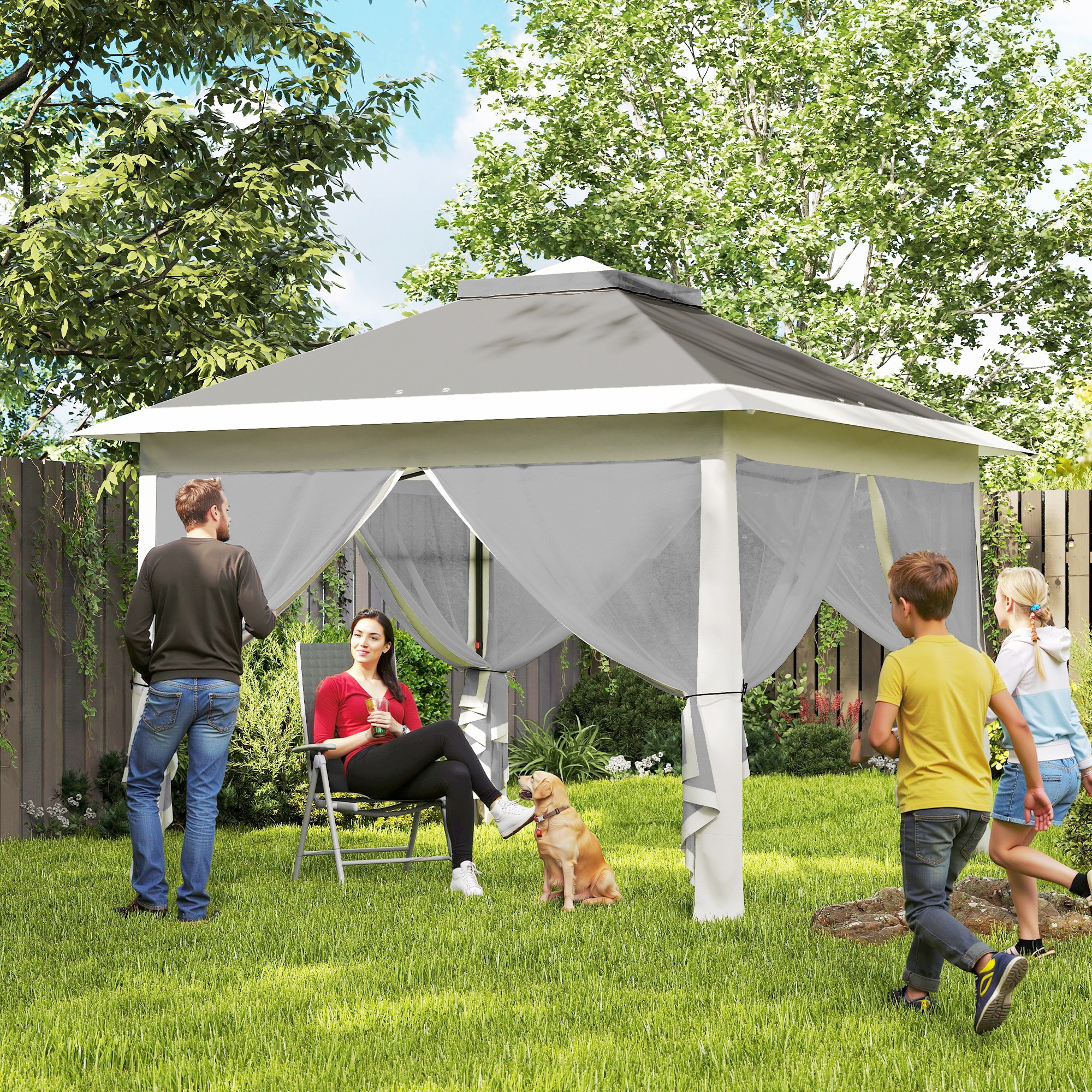Outsunny Pavillon 3,3x3,3m, wasserabweisend Winterfest Pop-up Faltpavillon günstig online kaufen