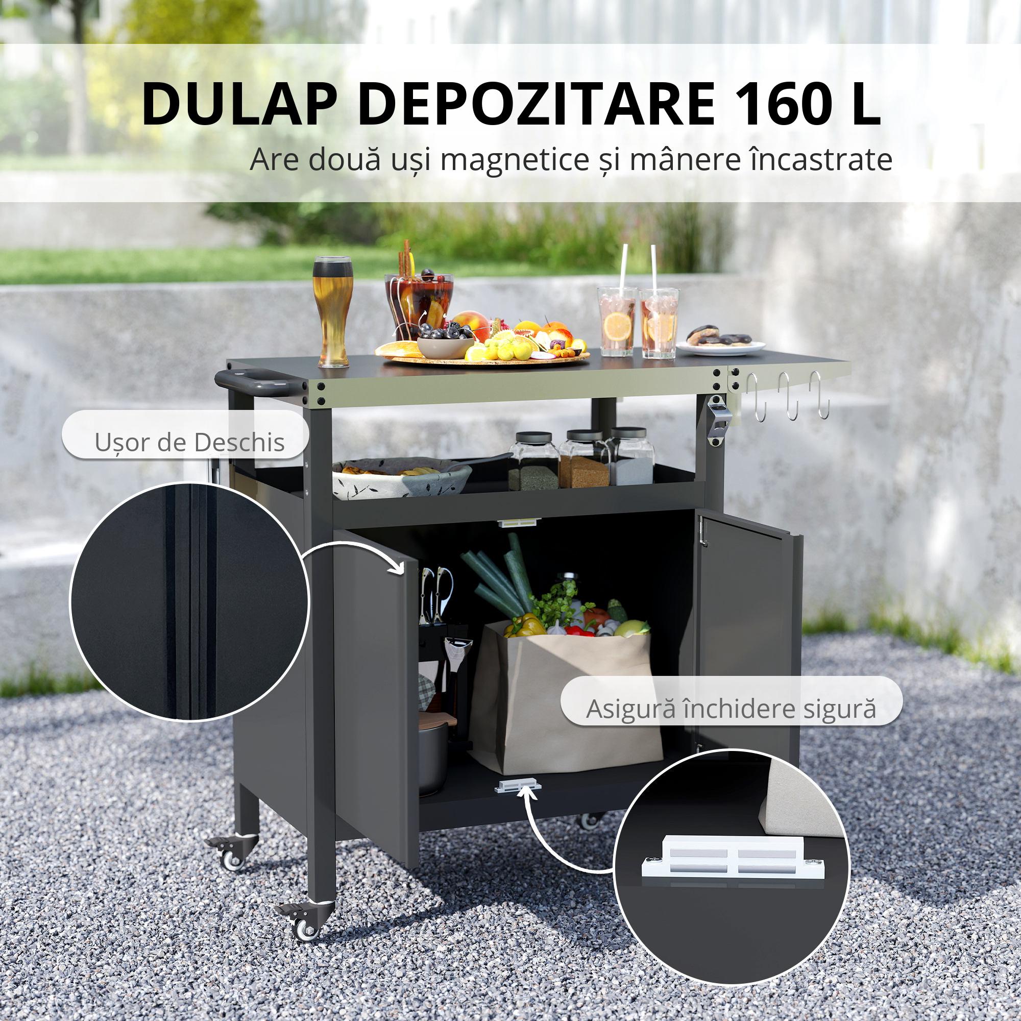  Carucior pentru Barbecue cu Dulap, Raft Deschis si Masa Laterala, din Otel Inoxidabil, 116x50x93 cm, Negru [7]