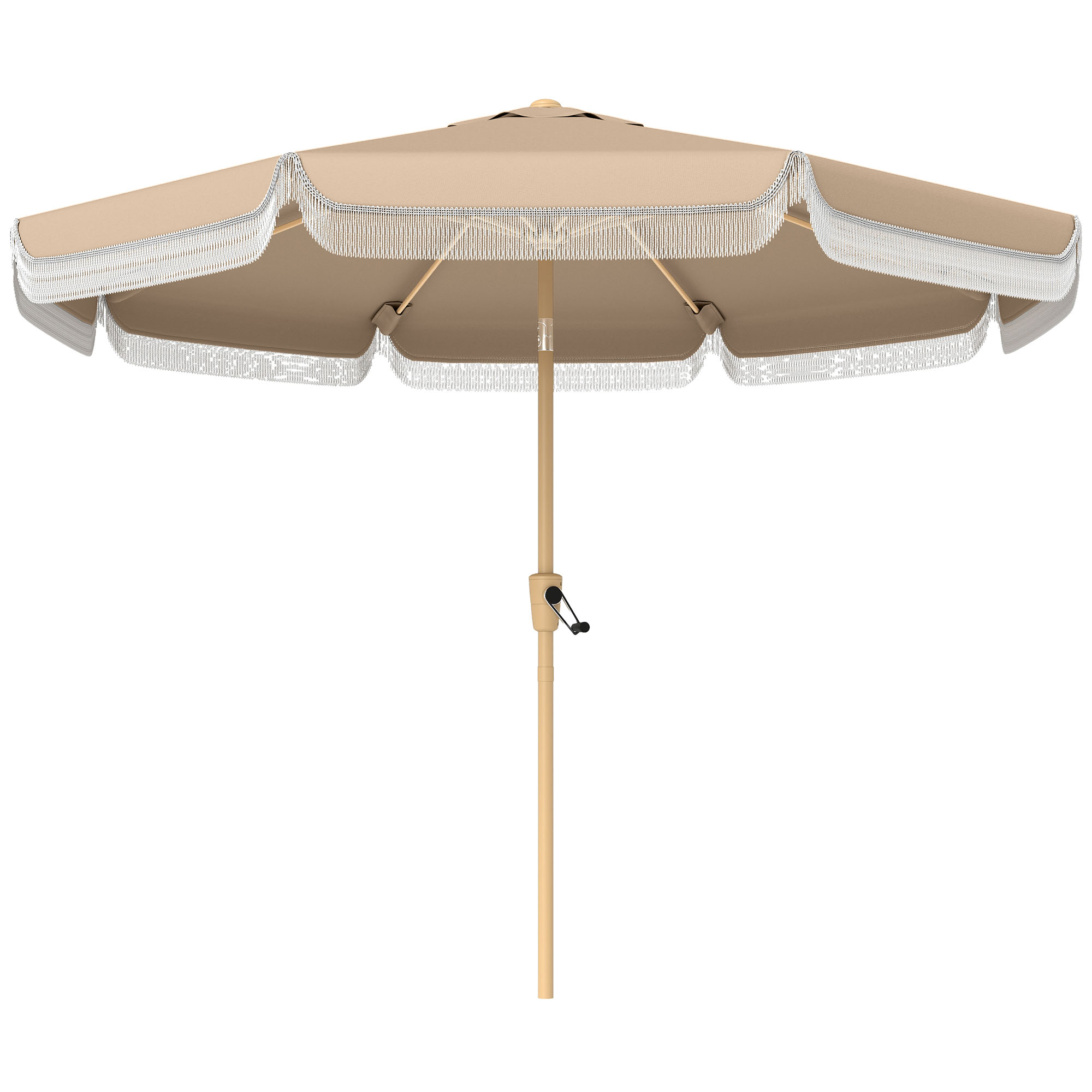 Outsunny Sombrilla de Jardín Ø266 cm con Manivela e Inclinación Ajustable, 266x238 cm, Caqui | Aosom España