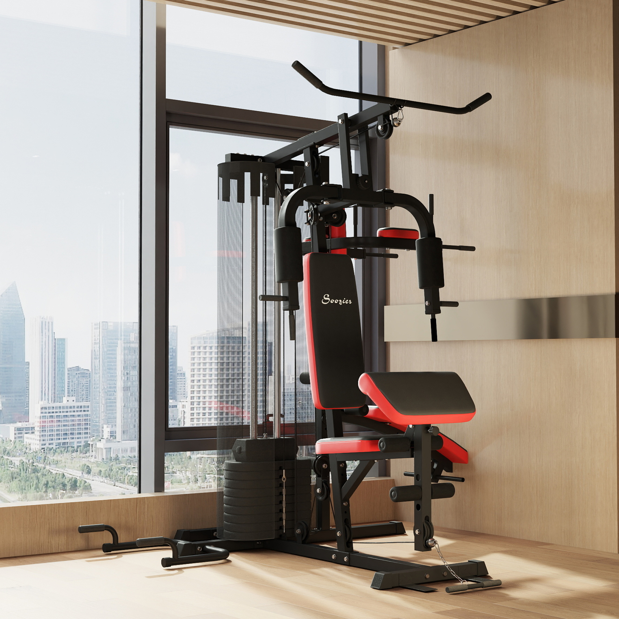 SPORTNOW Stazione Fitness Multifunzione con Sedile Regolabile e Lat Machine