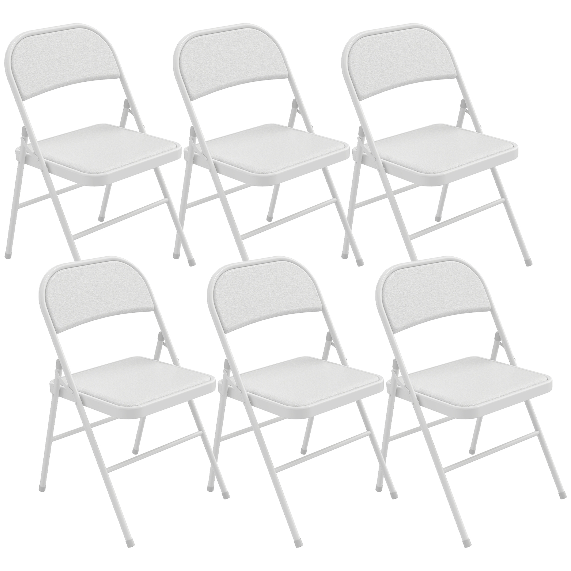 HOMCOM Set mit 6 Klappstühlen klappbare Esszimmerstühle tragbar klappbarer Innenstuhl mit synthetischem Bezug und Stahlrahmen dim. 45l x 46P x 78H cm weiß Aosom