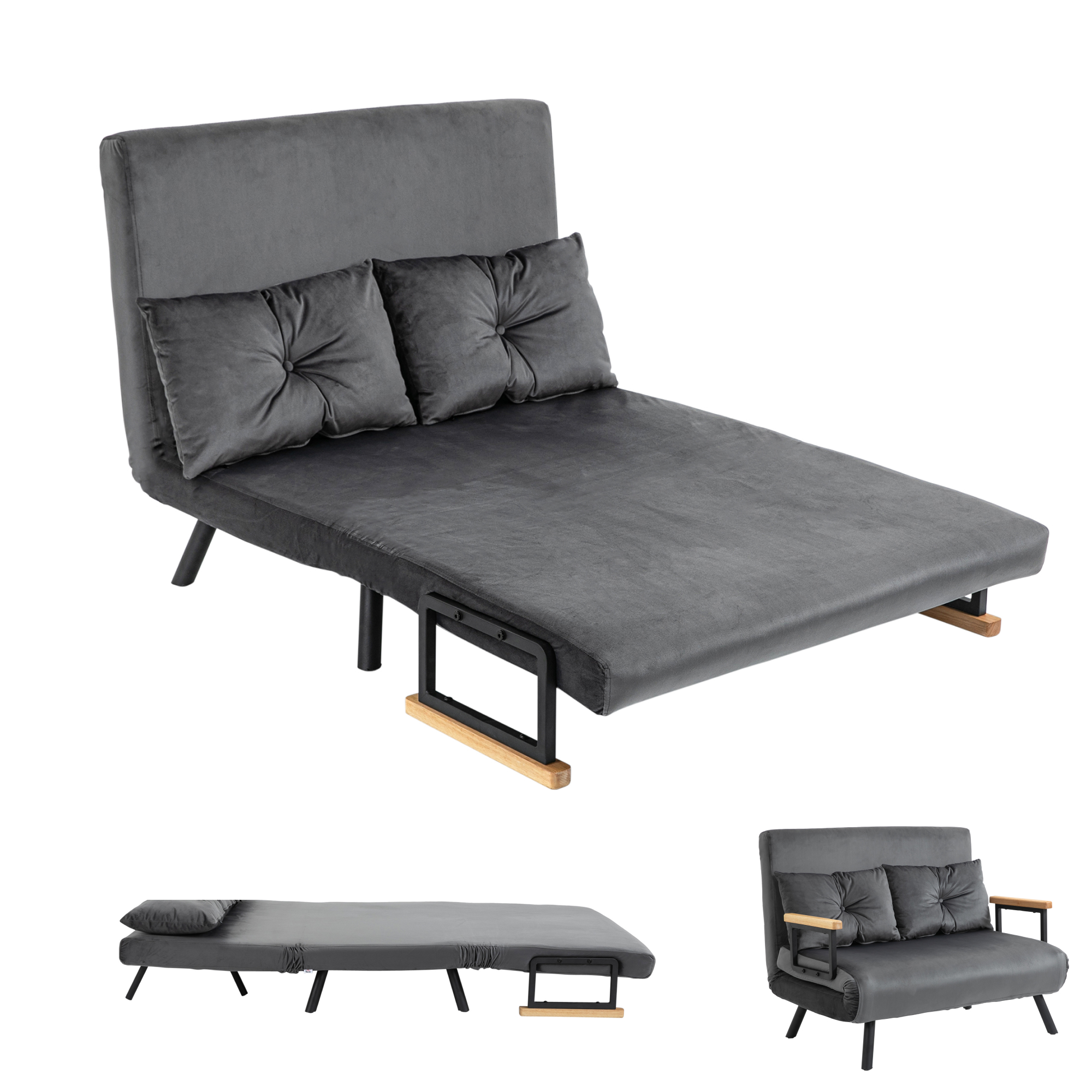 HOMCOM Canapé convertible 2 places avec dossier réglable sur 5 niveaux et 2 coussins rembourrés pour salon, chambre d'amis