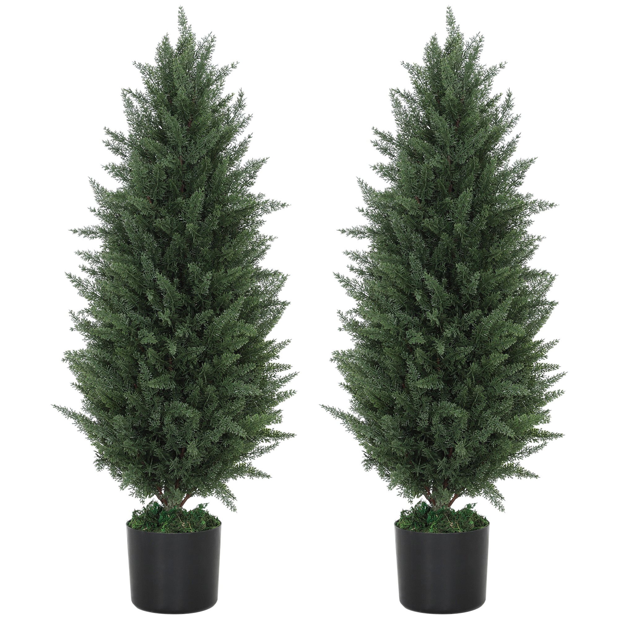 HOMCOM Zestaw 2 Sztucznych Cyprysów, Drzewka Sztuczne z 831 Liśćmi, z Cementową Doniczką, Odporny na UV, Sztuczna Roślina, 90 cm, Zielony