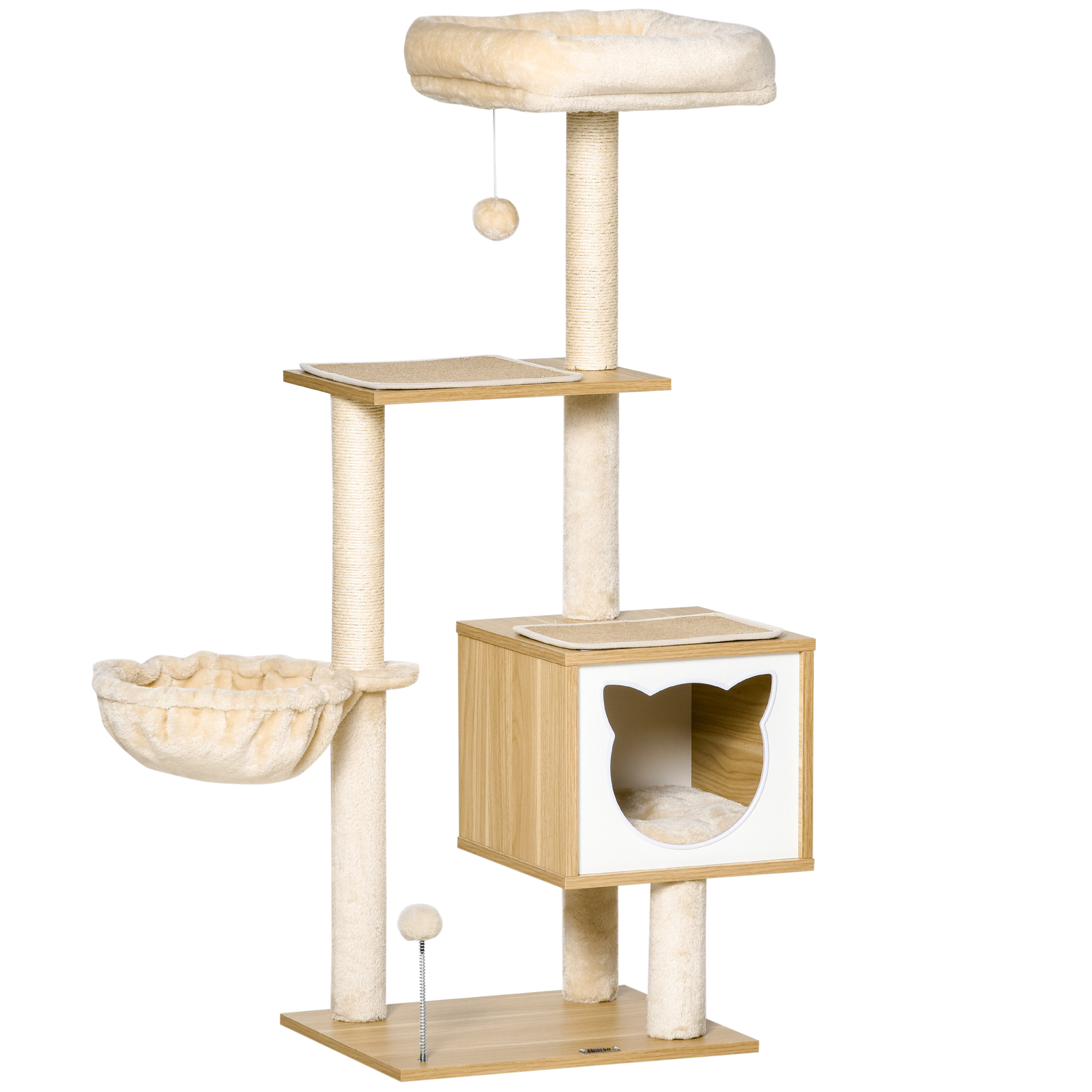 PawHut Katzenbaum Beiger Katzenhöhle mit Plattform 126cm Höhe aus Holz und Spanplatte Sisal für Katzen Aosom.de