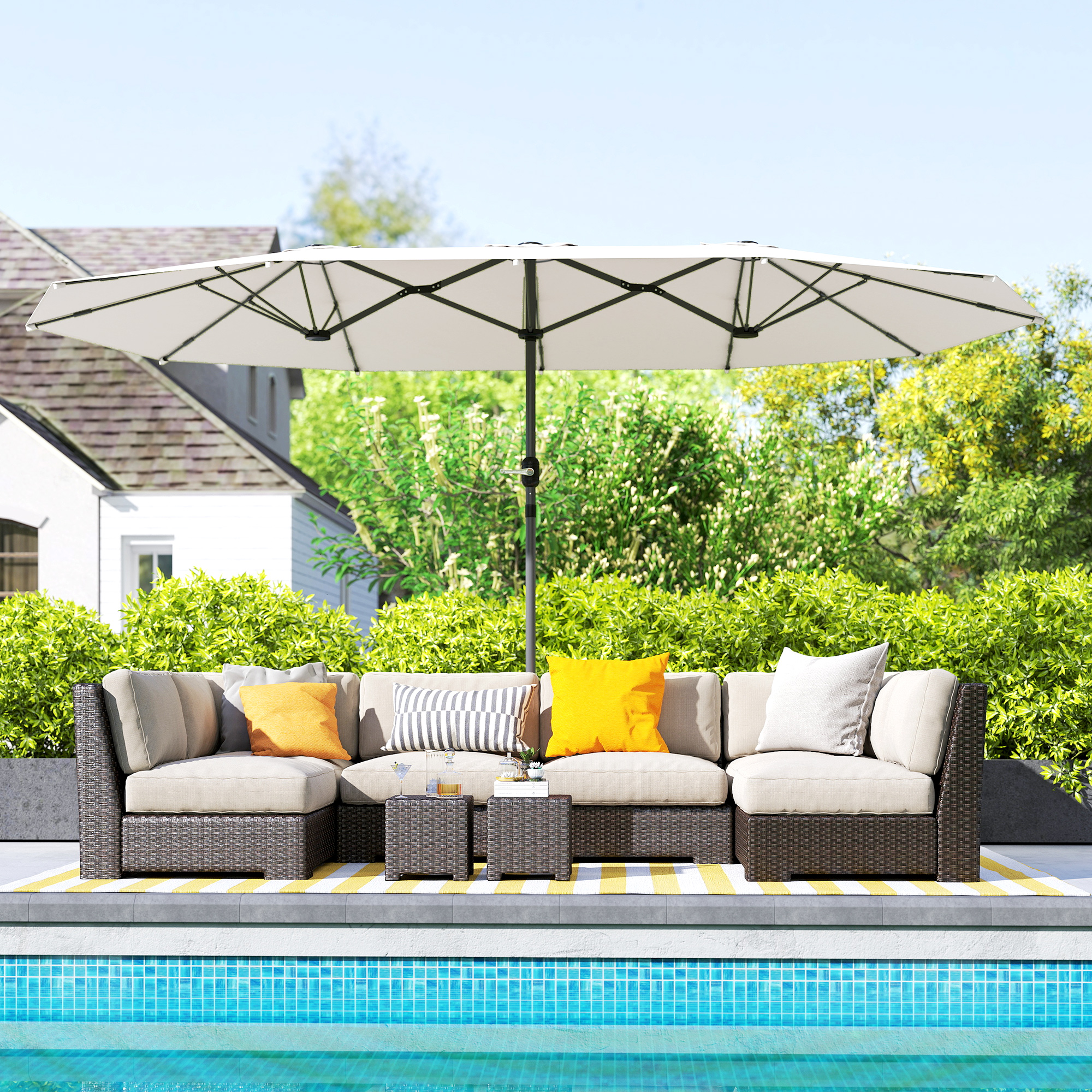 Outsunny Doppelsonnenschirm 436 x 260 cm, UV Schutz Stahl Sonnenschirm mit günstig online kaufen