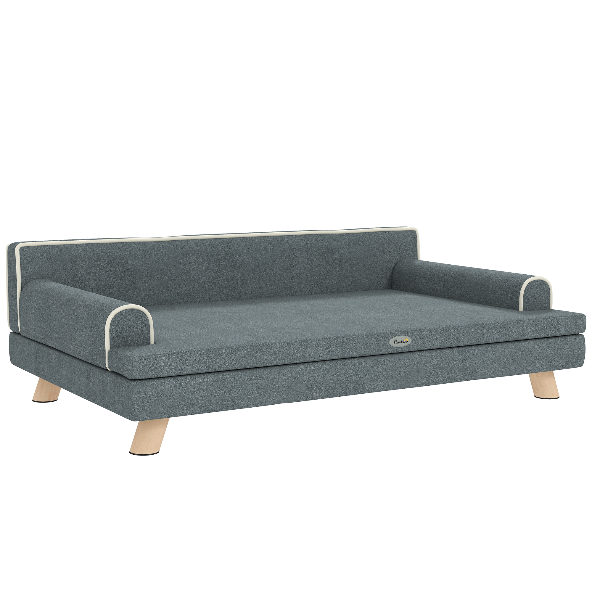 PawHut Sofá para Perros Grandes y Medianos Tapizada en Chenilla con Cojín Lavable y Patas de Madera de Pino Gris Oscuro