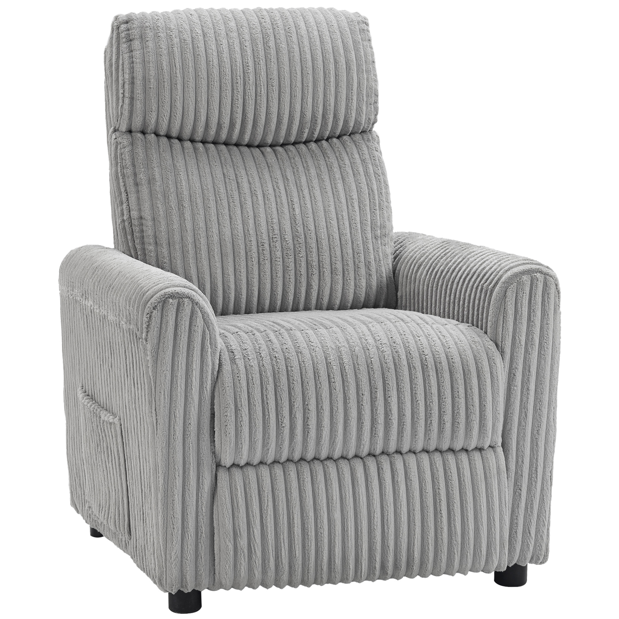 HOMCOM Sillón Relax Reclinable Manual Tapizado en Pana Instalación Rápida Reposapiés Acolchado Grueso Gris Claro
