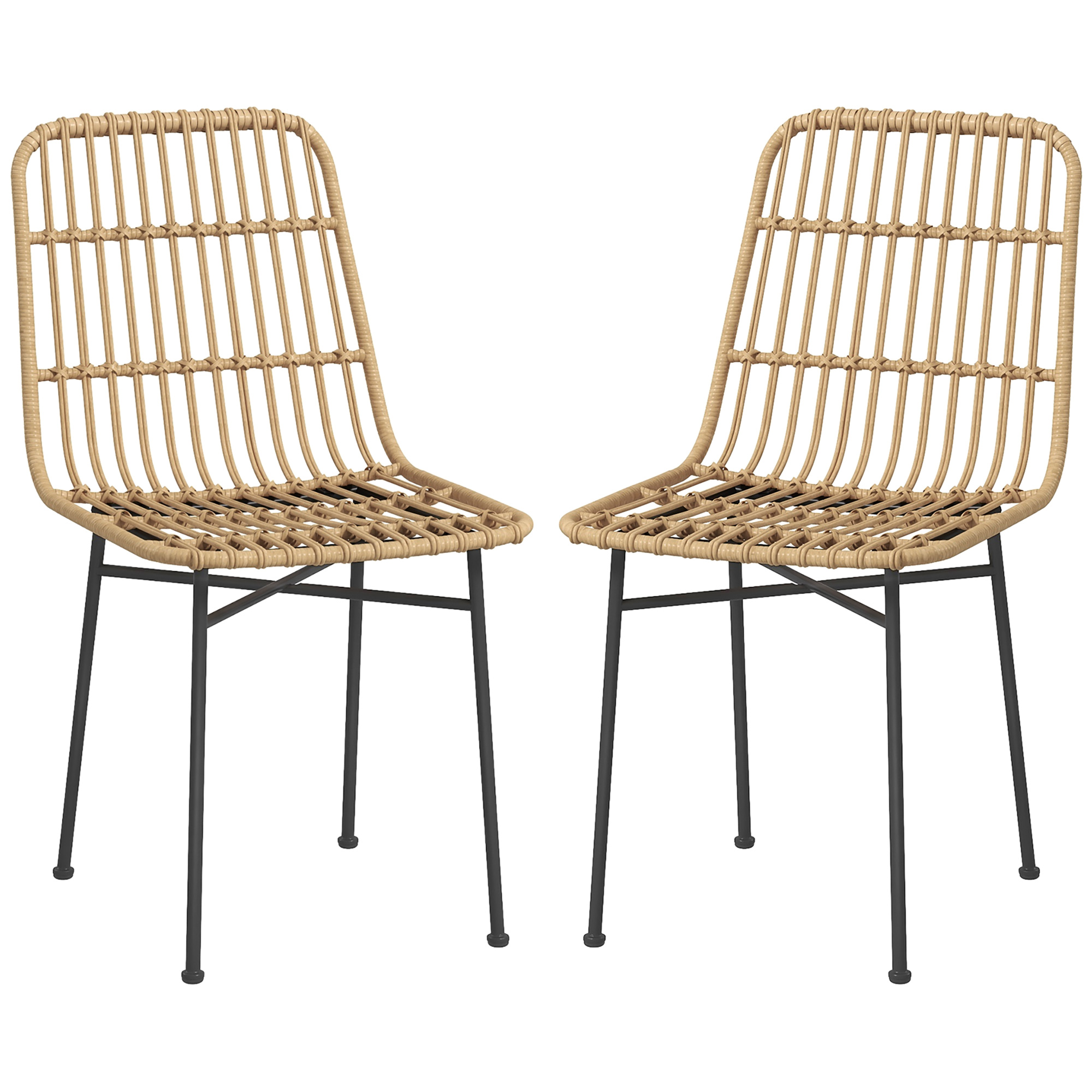 HOMCOM Set 2 Scaune pentru Bucătărie și Living Stil Boho, Scaune Moderne din PE Ratan și Oțel, 45x57x83 cm, Galben | Aosom Romania