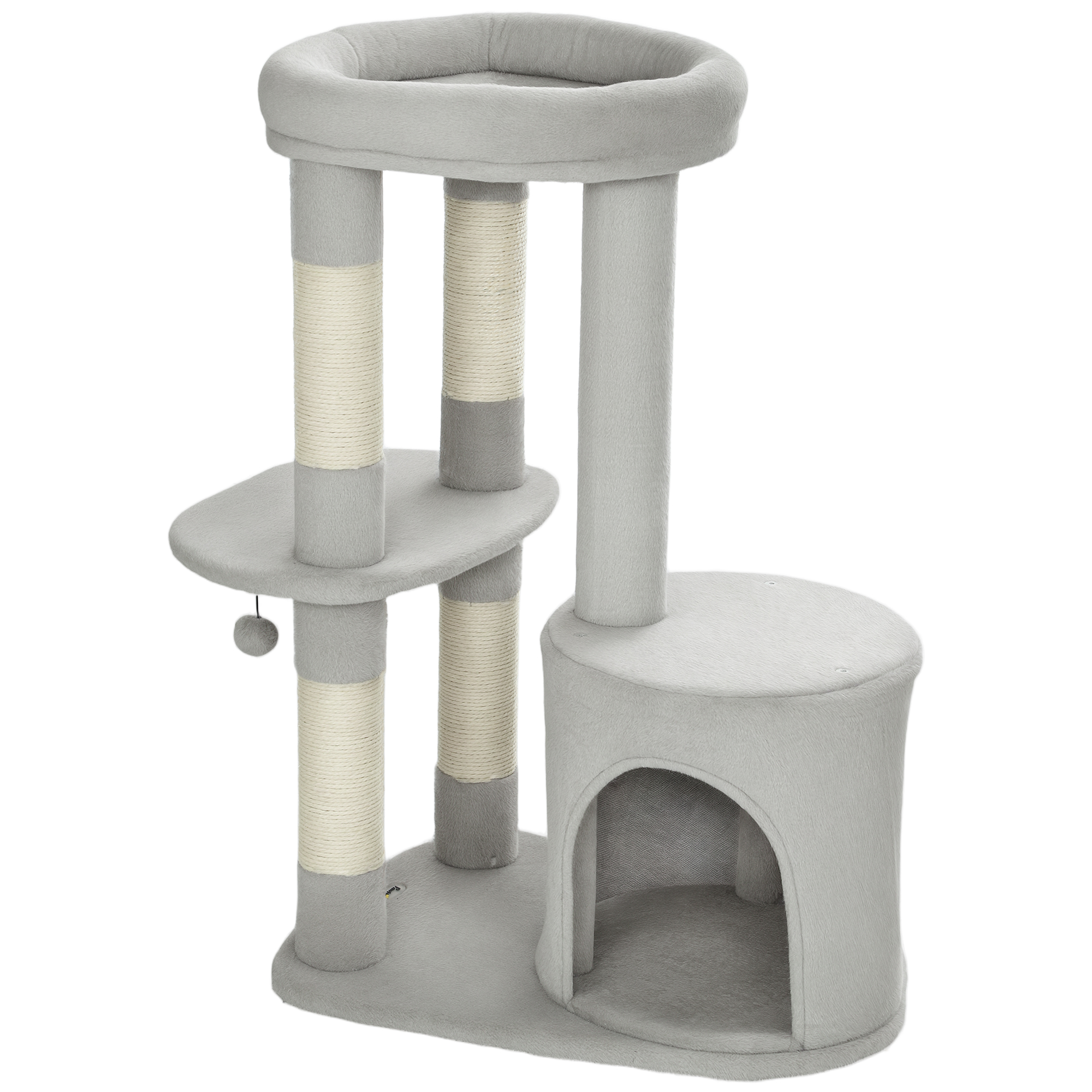 Meilleurs prix pour PawHut Arbre à chat tour de jeux pour chats griffoirs, plate-forme, niche, balle, tissu peluche, 60 x 45 x 90 cm, gris clair