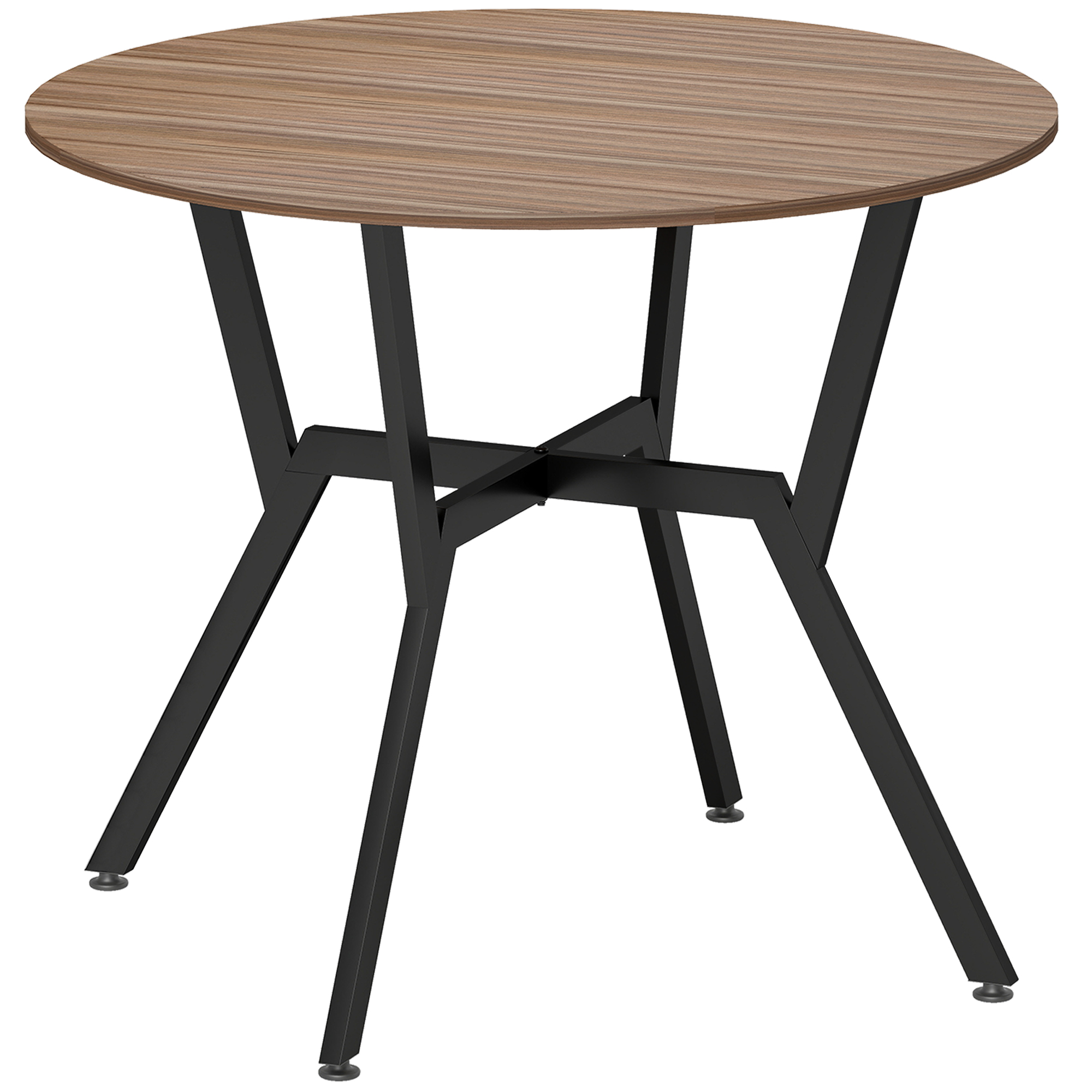 HOMCOM Mesa de Comedor Redonda de Estilo Industrial con Encimera de Madera y Marco de Acero Ø90x76 cm Marrón | Aosom España