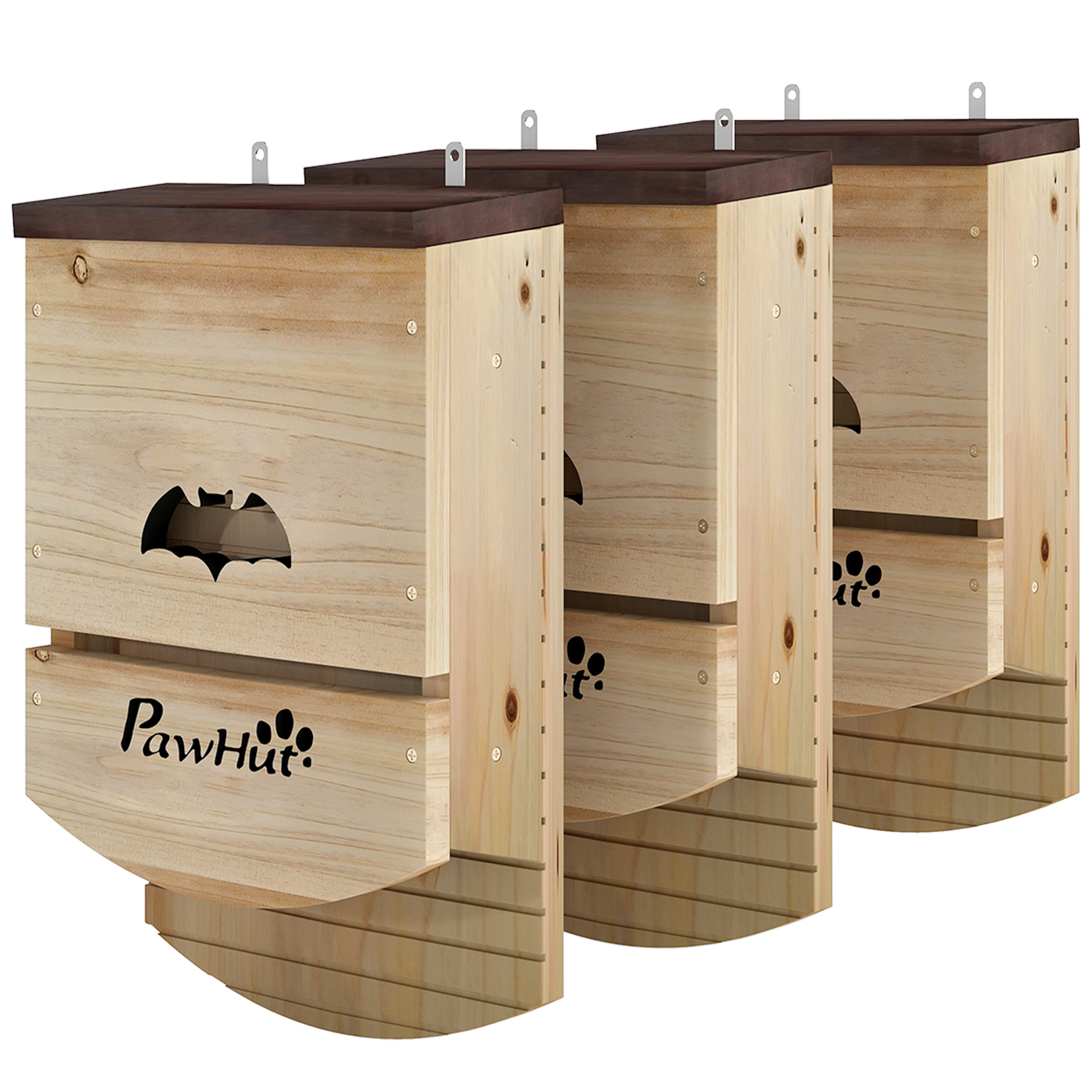 Comparer les prix de PawHut Lot de 3 Nichoirs Chauve Souris en Bois abri à chauves-souris avec Plateforme Rainurée 23 x 9,5 x 36,5 cm bois naturel