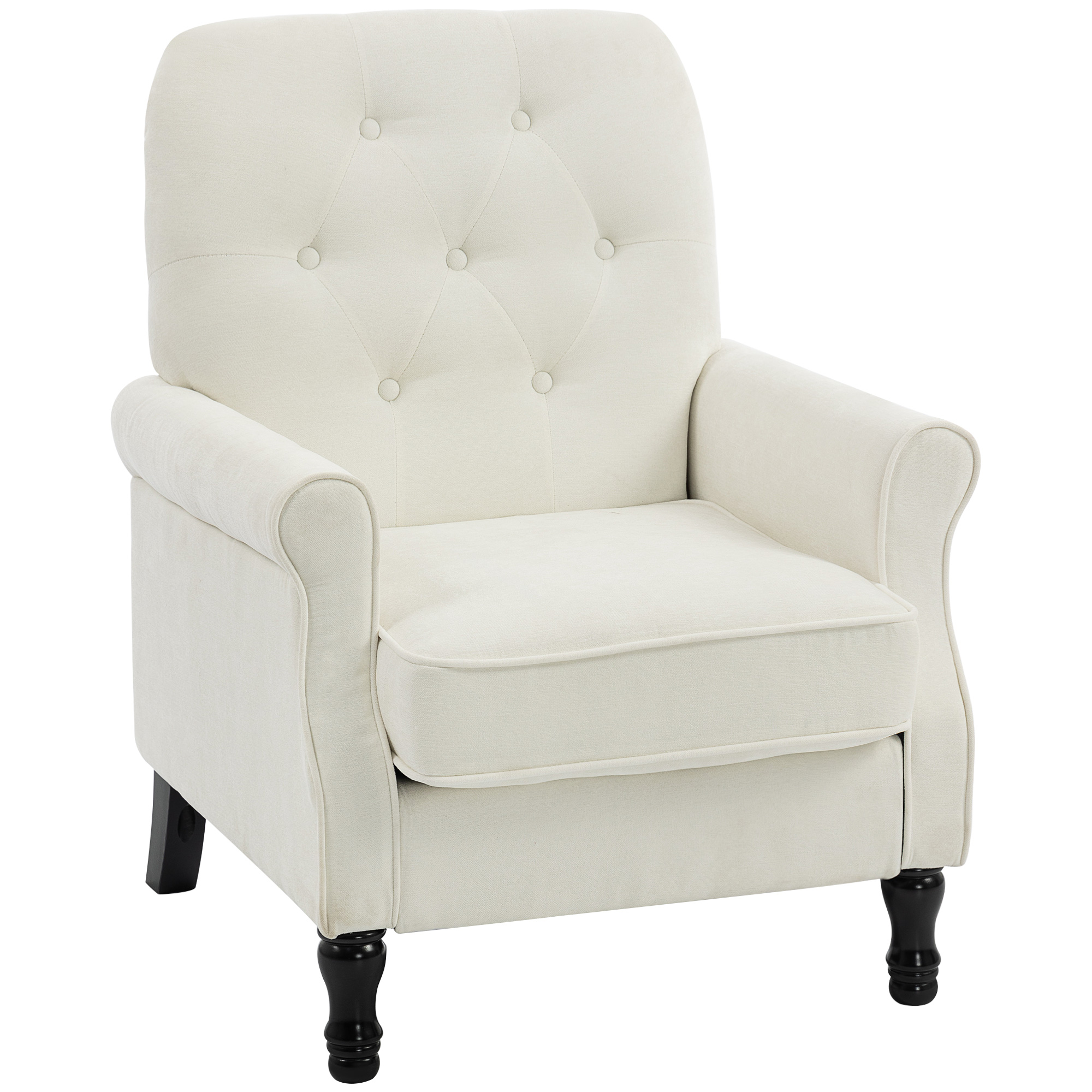 HOMCOM Sessel, 1-Sitzer-Sofa mit dick gepolsterter Sitzfläche, Taschenfederkissen, Holzfüßen, modern-mittelalterlicher Stil, Leinenstoff, für Schlafzimmer, Wohnzimmer, Apartment, crème Aosom