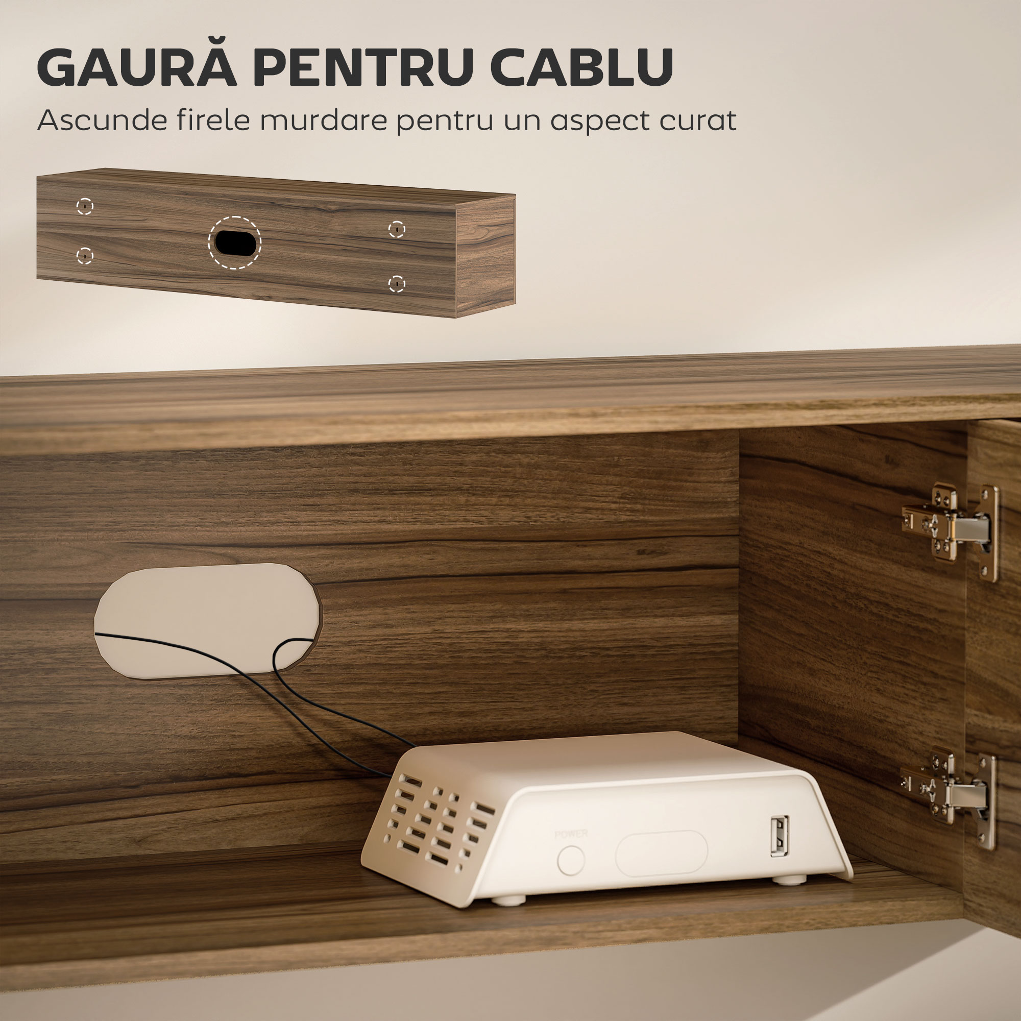  Mobilier Suport TV Suspendat pana la 65" cu 3 Dulapuri in Stil Industrial, Maro Rustic [5]