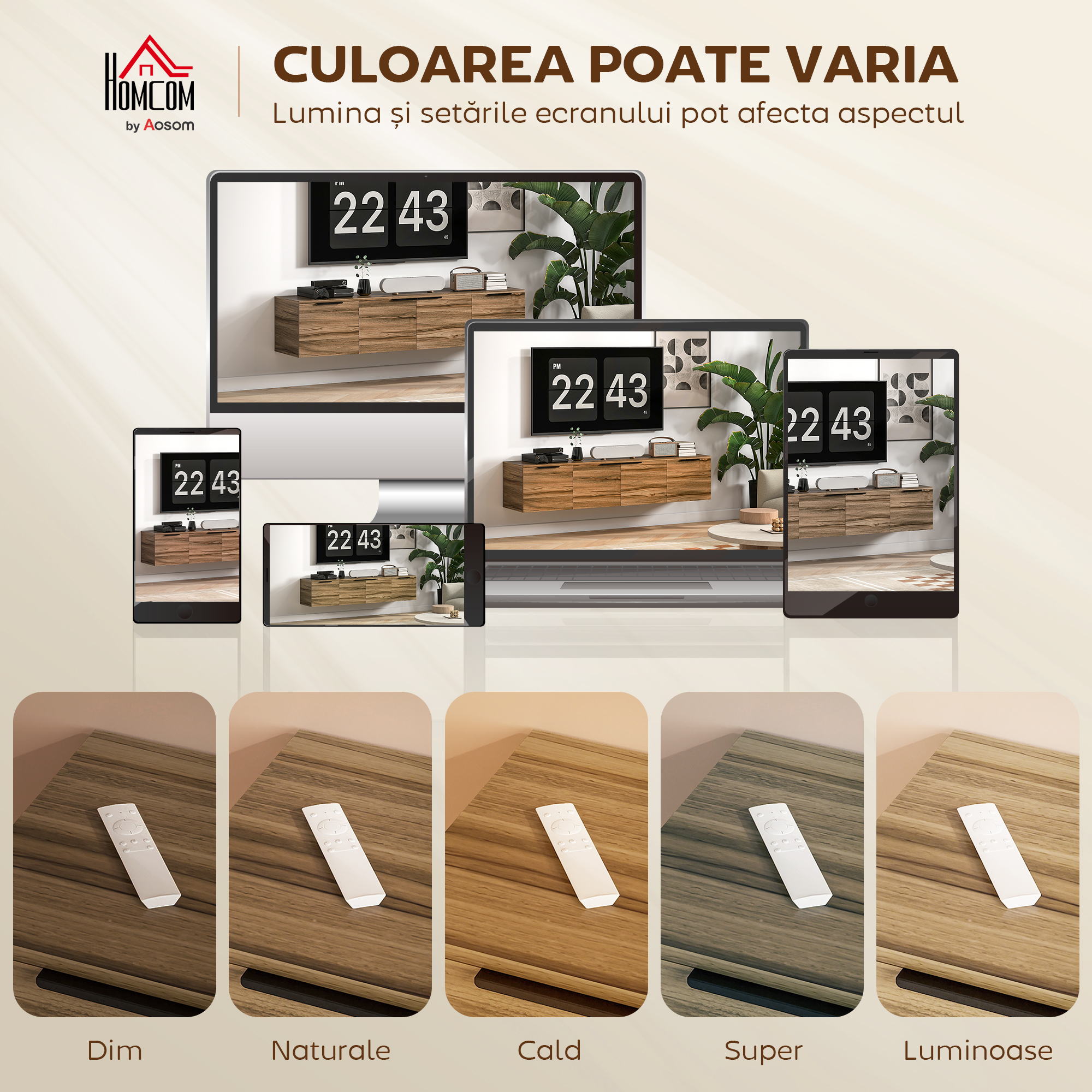  Mobilier Suport TV Suspendat pana la 65" cu 3 Dulapuri in Stil Industrial, Maro Rustic [6]