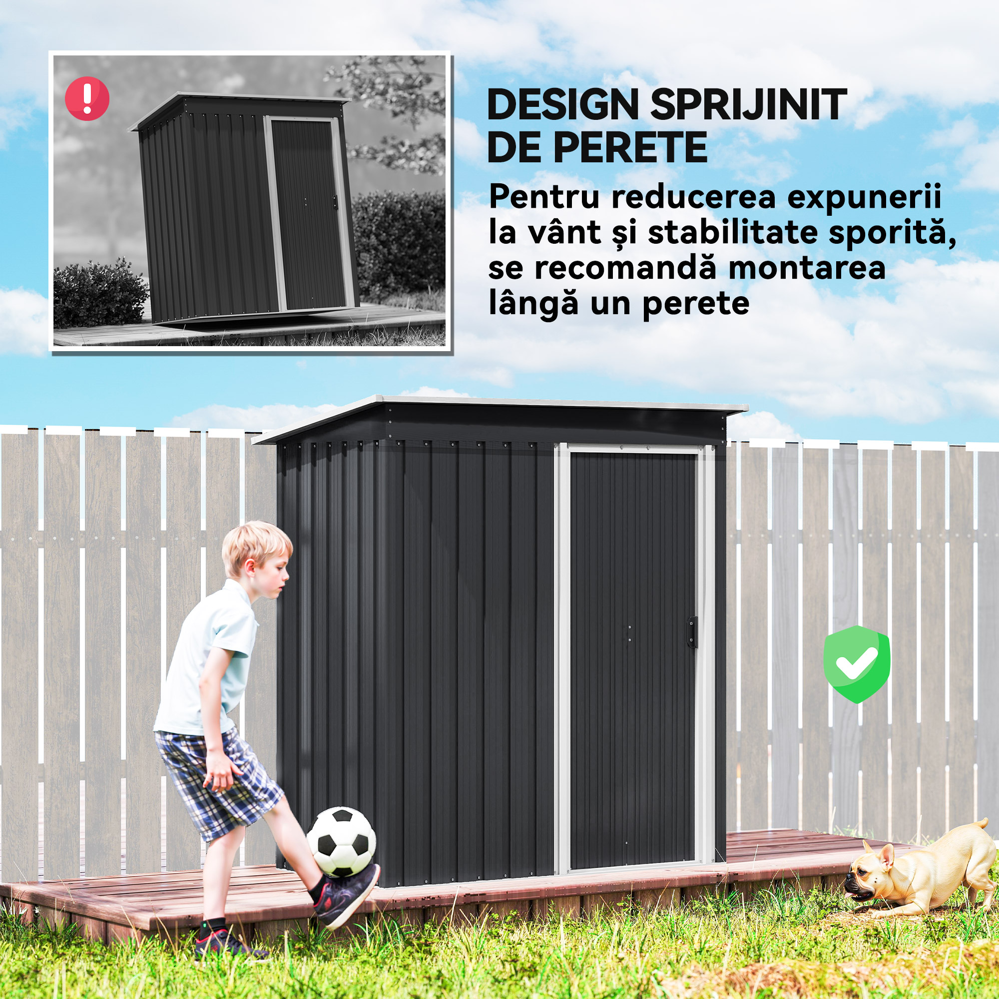  Magazie de Scule din Otel, 1 Usa Glisanta, Remiza de Gradina Neagra, Acoperis inclinat 163 x89 x182cm [5]