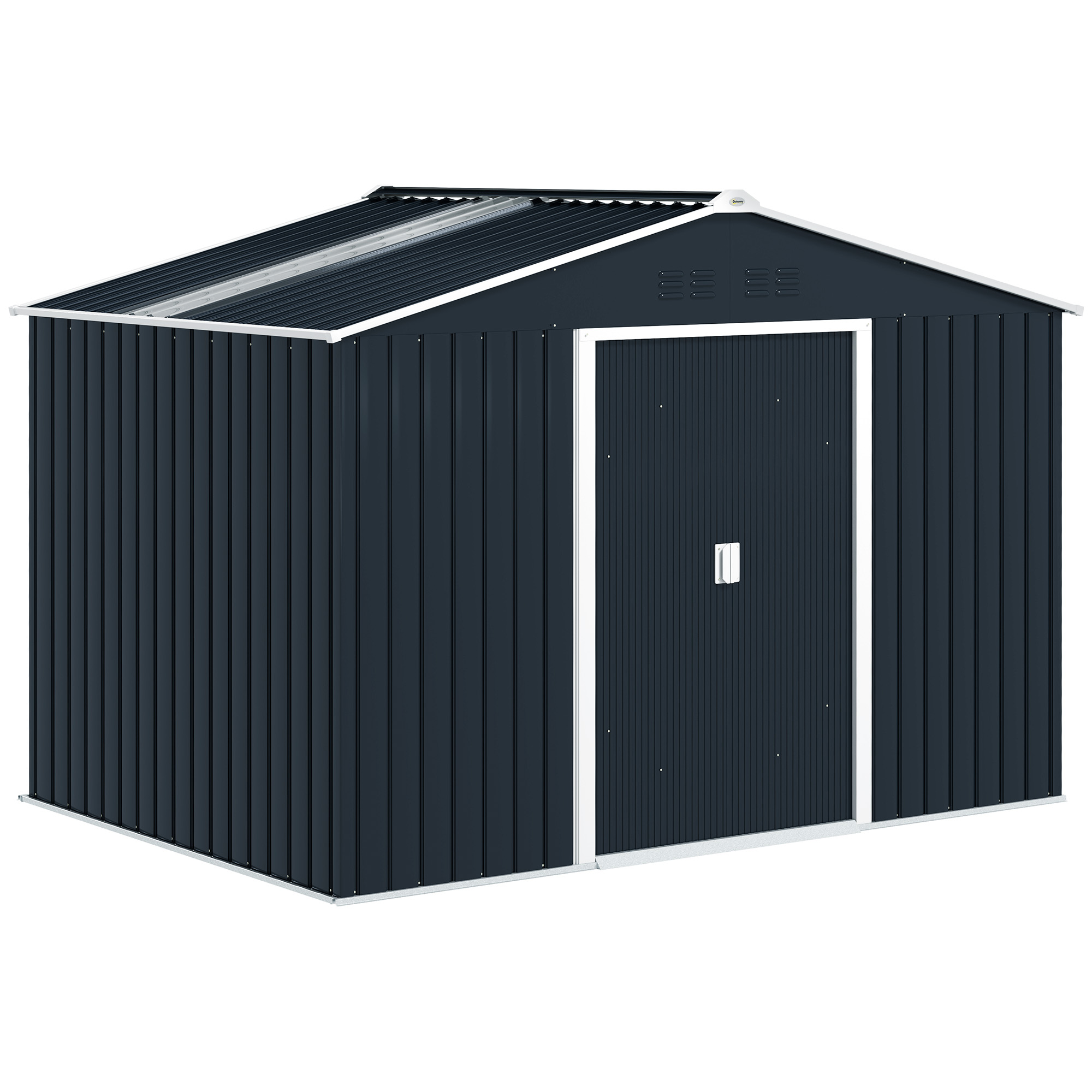 Outsunny Cobertizo de Jardín 4,9 m² 277x195x192 cm con 2 Puertas Corredizas Base Refuerzo (Suelo NO Incluido) Gris Oscuro