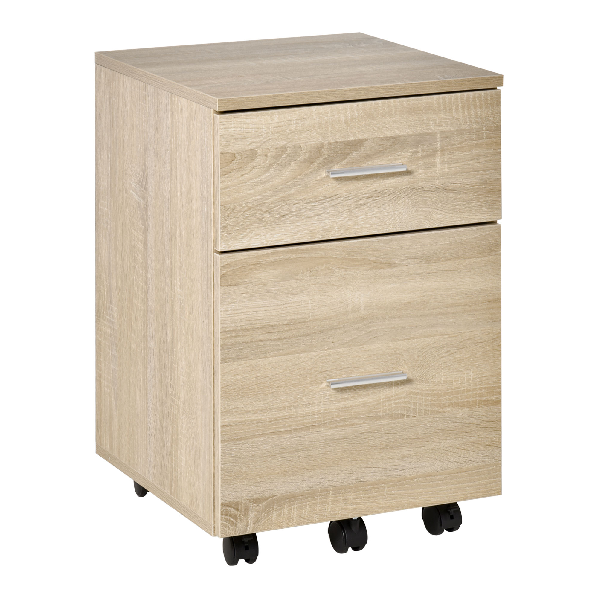 HOMCOM Cajonera de Escritorio con 2 Cajones Ruedas Archivador Móvil para Archivos A4 o Cartas 39,5x39x58,5 cm Roble