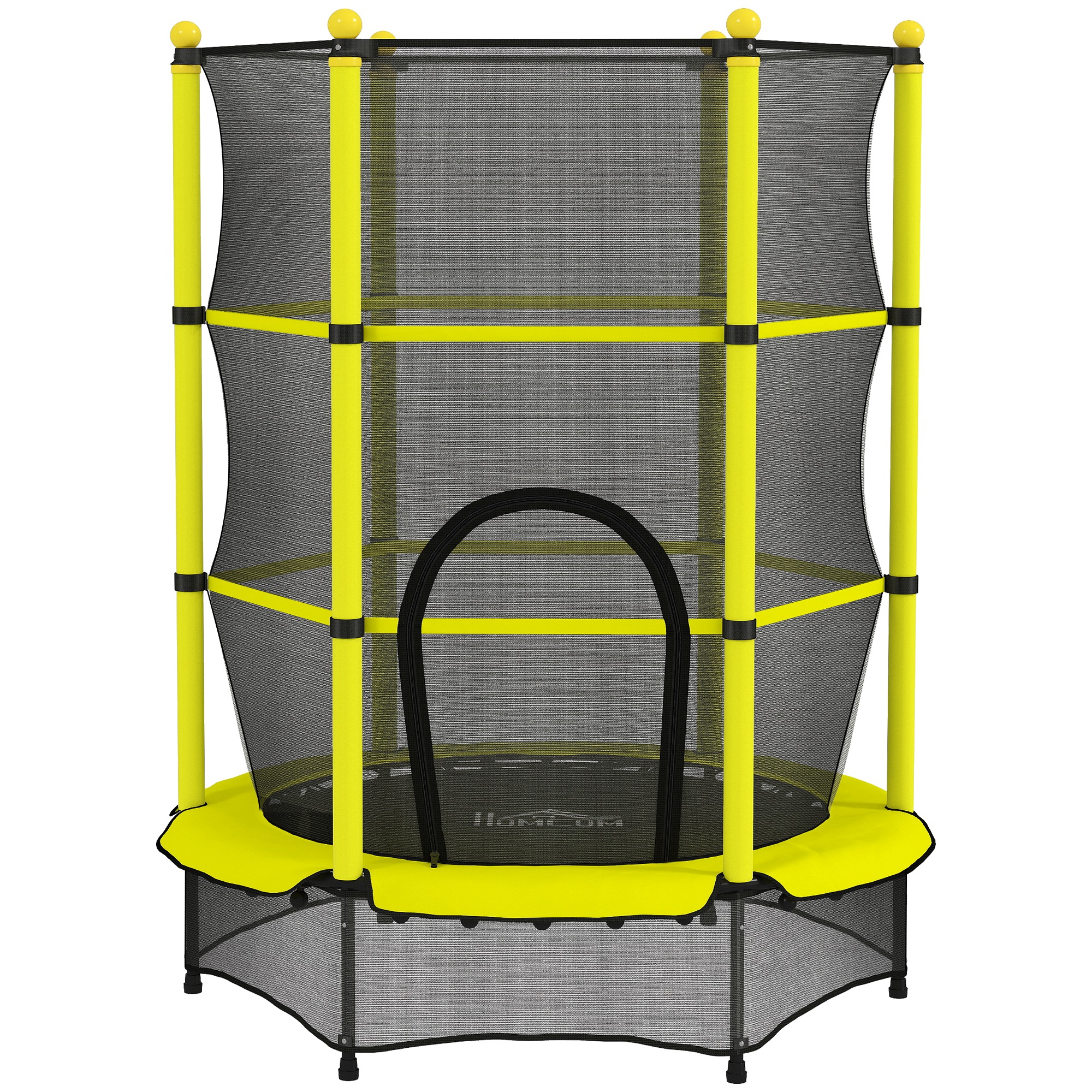 HOMCOM Cama Elástica Infantil Ø140 cm para Niños de 3-10 Años con Red de Seguridad Carga 50 kg para Interior Exterior Amarillo