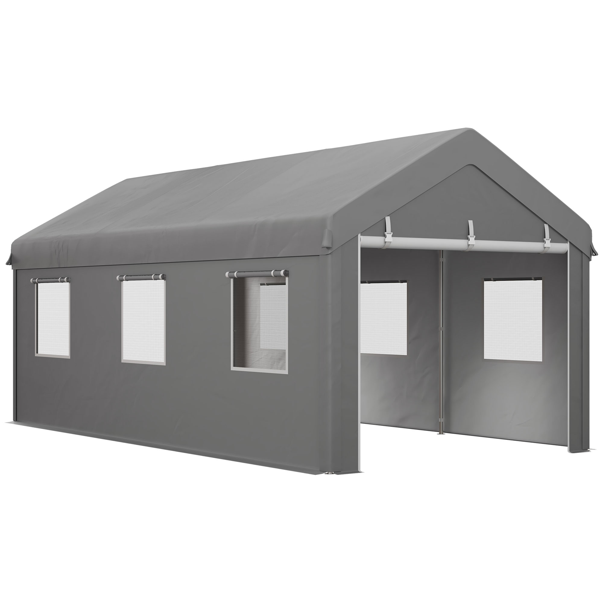 Outsunny Garaje Exterior para Coche 6x3 m Impermeable con Tejido PE Resistente Marco de Acero Paredes Desmontables Gris Claro