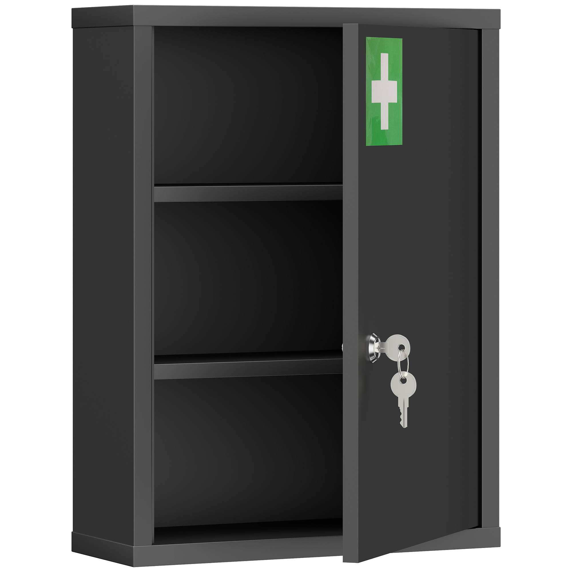 kleankin Medicijnkast voor wandmontage met slot, 3-niveaus stalen wandkast, 40 x 15 x 53,5 cm, Zwart