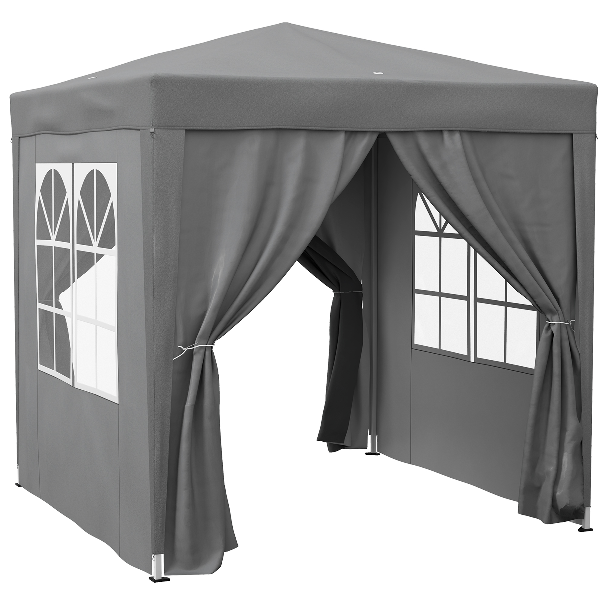 Outsunny Carpa Plegable 2x2m con 4 Paredes Laterales Tela Oxford 2 Ventanas y Bolsa de Transporte Anti-UV Impermeable Gris