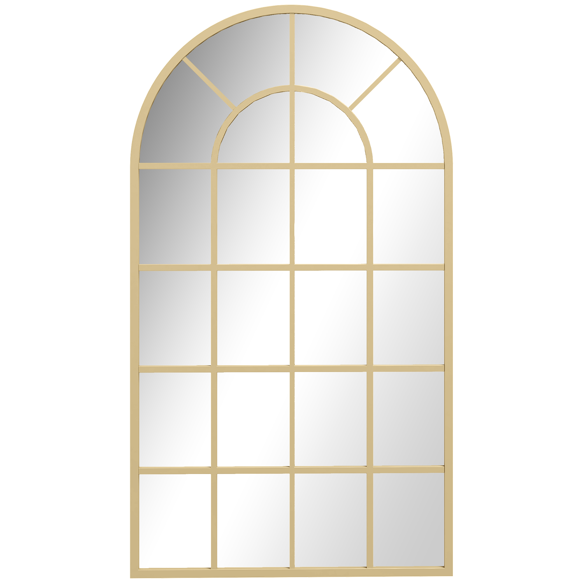 HOMCOM Lustro ścienna, design okienny, korytarzowe, metalowa rama, 110 x 62 cm, Złoto