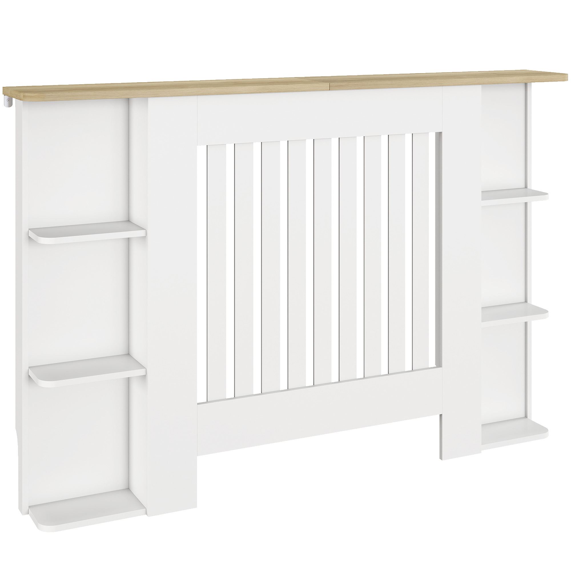 HOMCOM Cubre Radiadores con Estantes Cubreradiador de MDF Diseño Moderno de Listones para Salón Dormitorio 124x19x83 cm Blanco