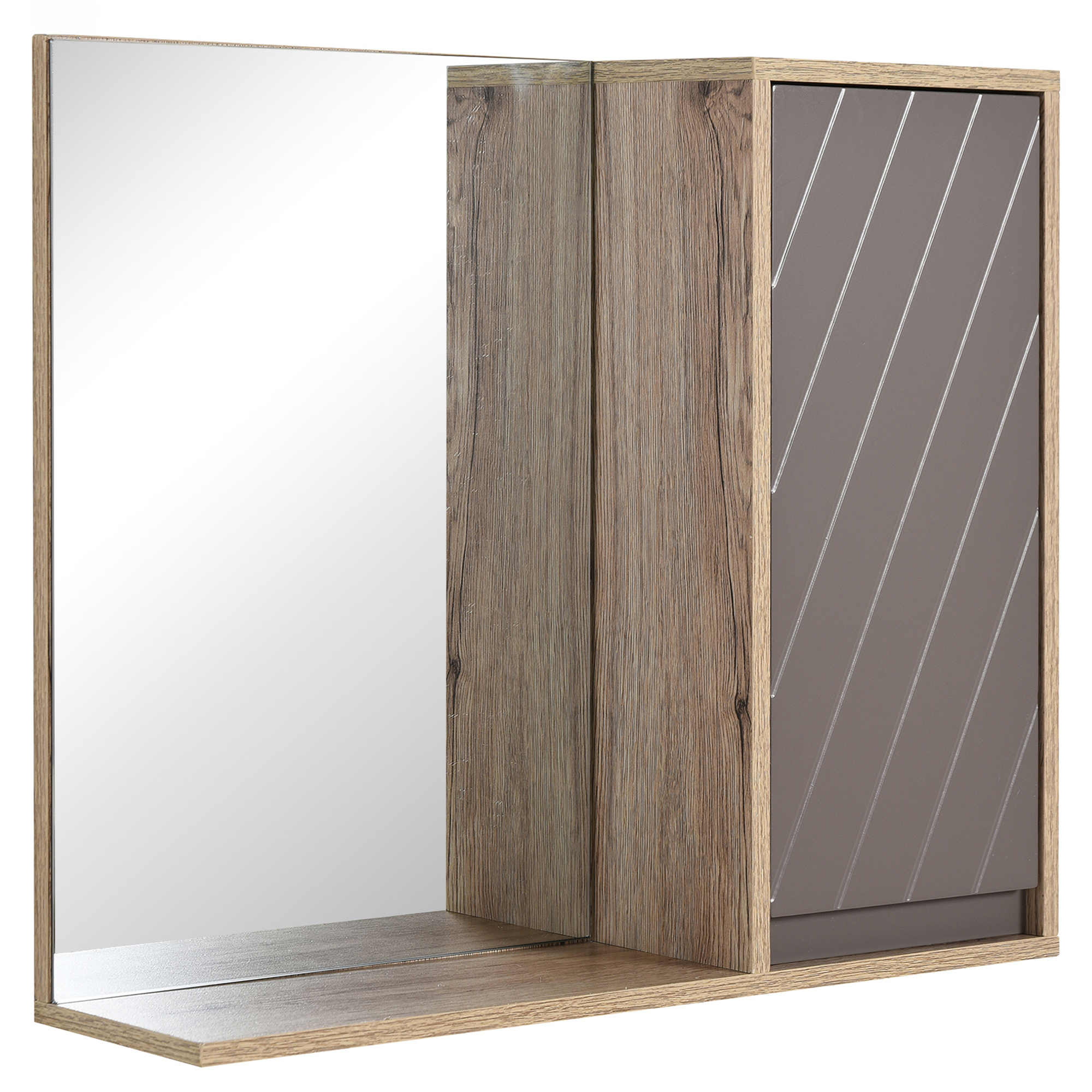 HOMCOM Spiegelschrank Badschrank Hängeschrank Badmöbel Wandschrank Mehrzweckschrank, Spanplatte+MDF, Grau+ Natur,57 x 14,2 x 49,2 cm Aosom
