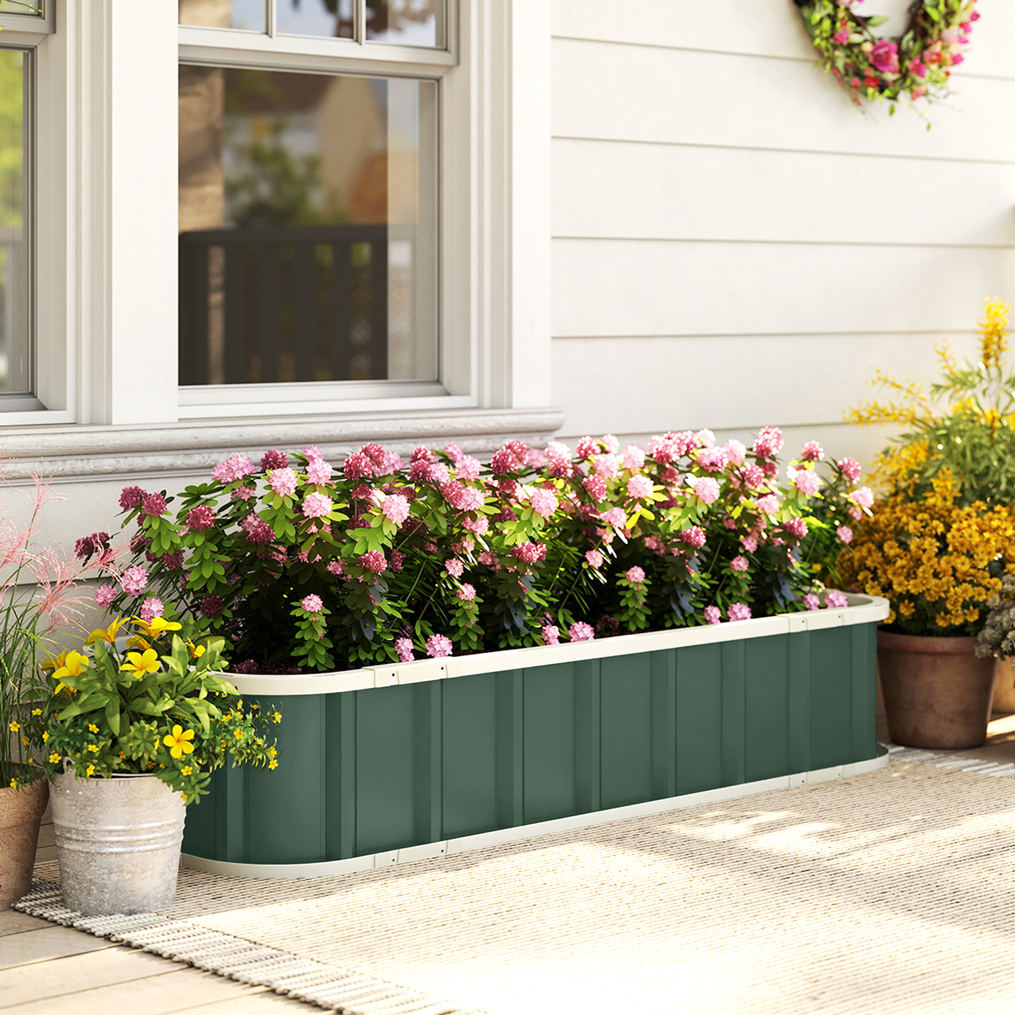 Outsunny Hochbeet Stahl, Pflanzbeet mit Klickverschlüssen Gefaltete Kante F günstig online kaufen