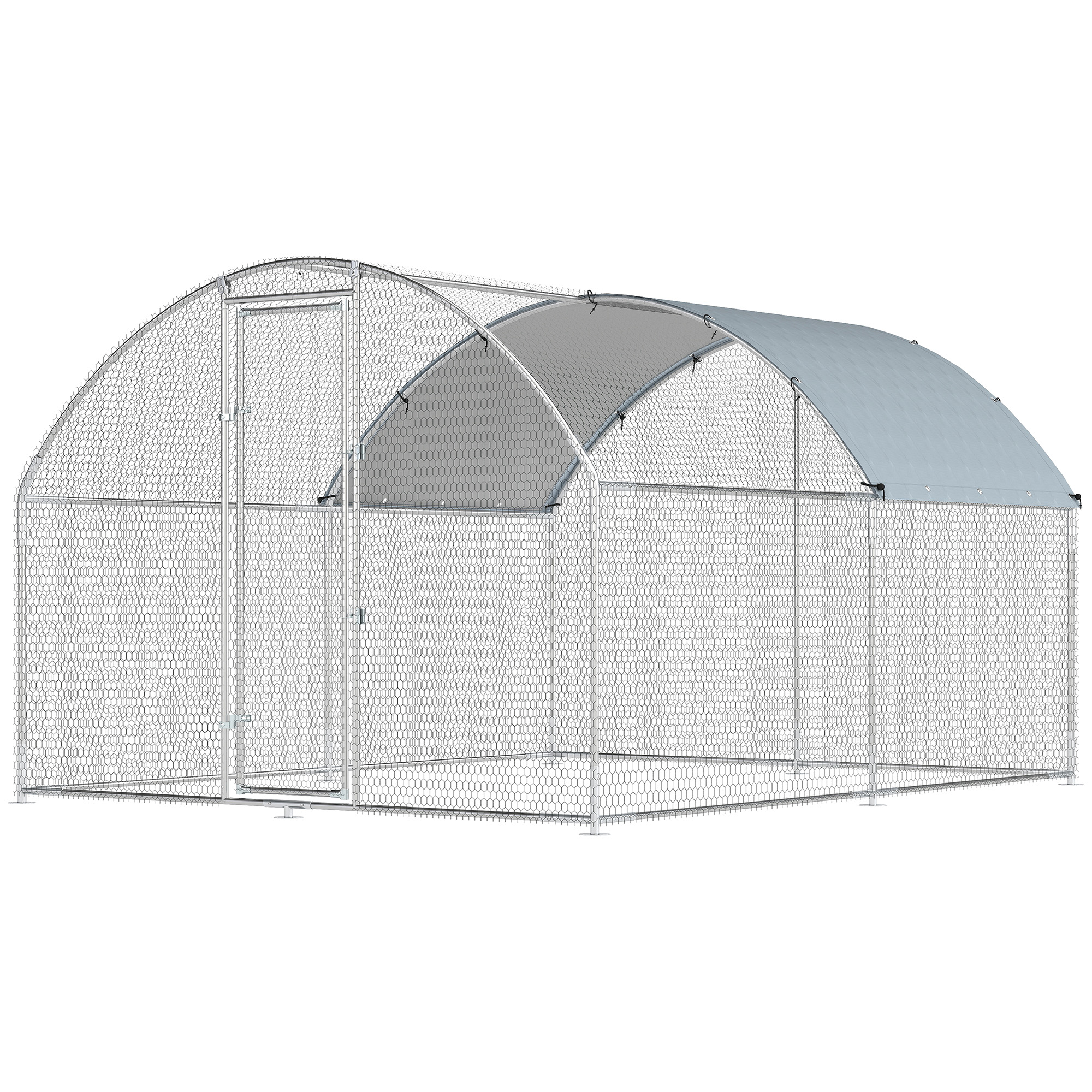 PawHut Poulailler Enclos pour poules en acier galvanisé avec toit 2,8x3,4x1,9m Argent